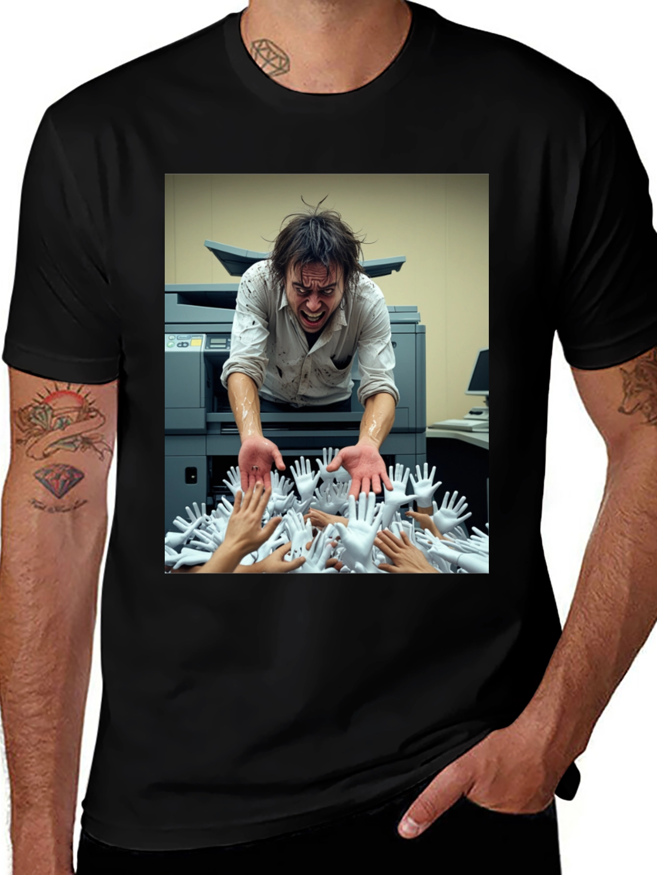 Variant 23 of Surreal Hand T-Shirt - Men's Black Graphic Tee