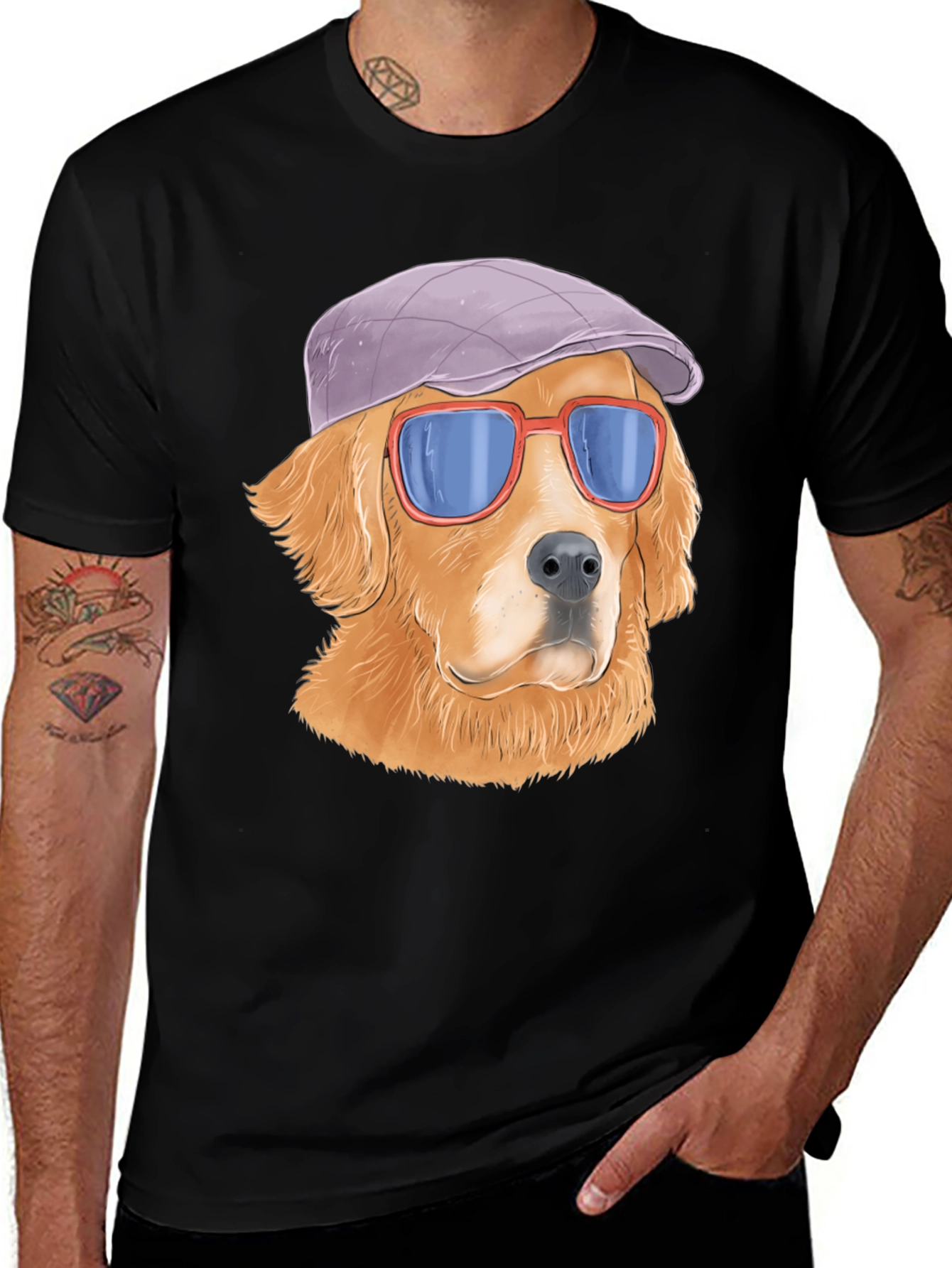 Variant 8 of Cool Dog T-Shirt - Golden Retriever with Hat & Shades