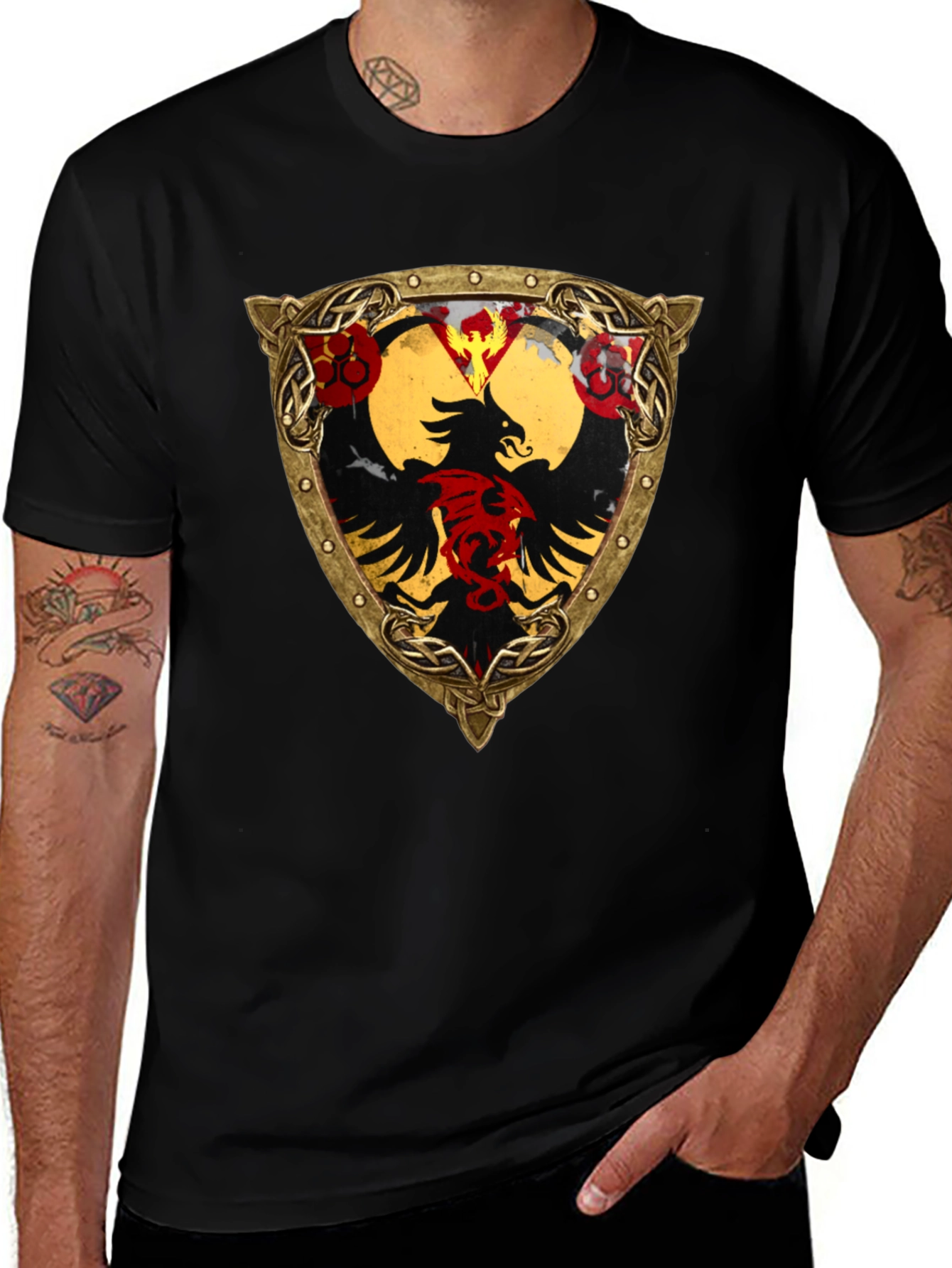 Variant 29 of Embroidered Eagle Shield Graphic T-Shirt