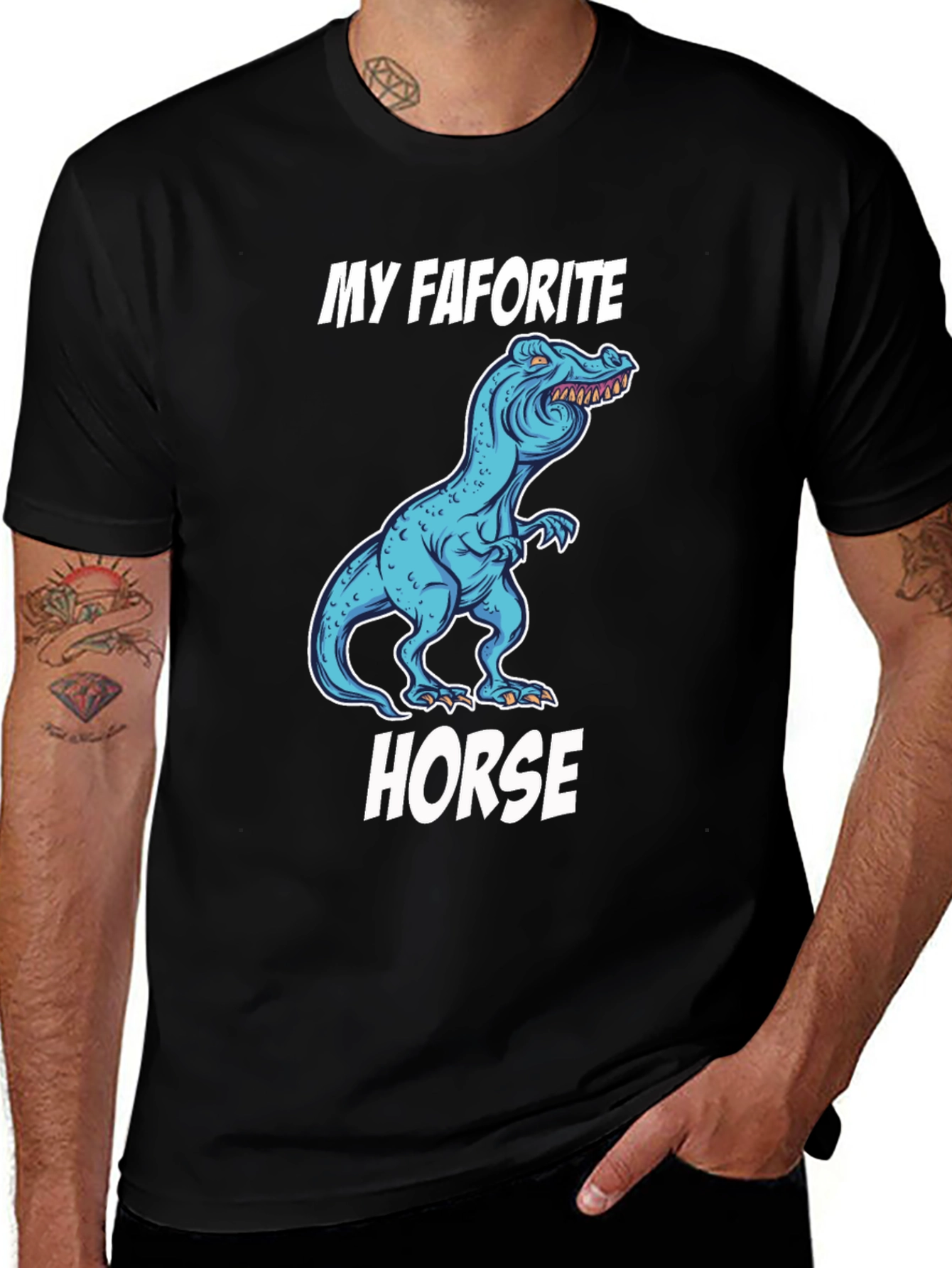 Black My Favorite Horse Dinosaur T-Shirt main image
