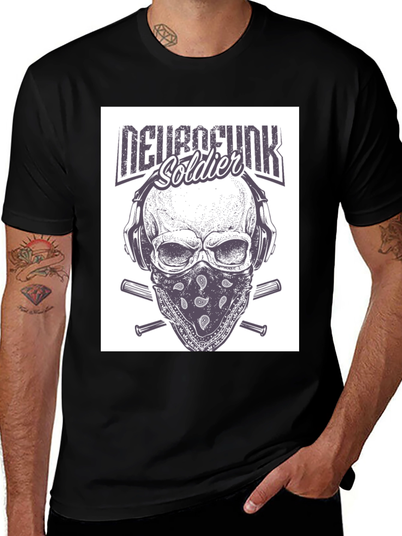 Variant 29 of Neurofunk Soldier Graphic T-Shirt - Skull & Headphones Design