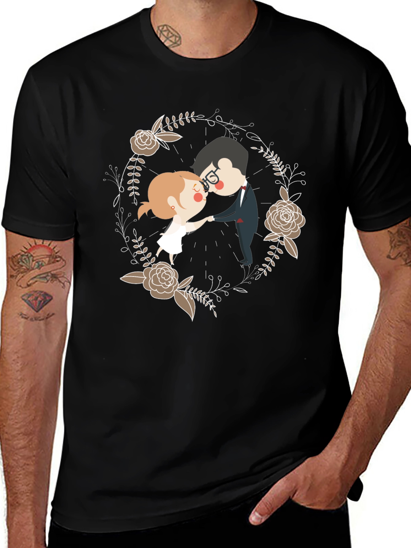 Variant 5 of Romantic Couple Floral Wreath T-Shirt