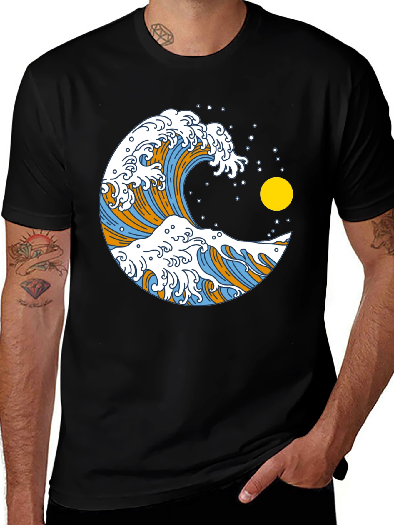 Variant 12 of Great Wave Graphic Black T-Shirt
