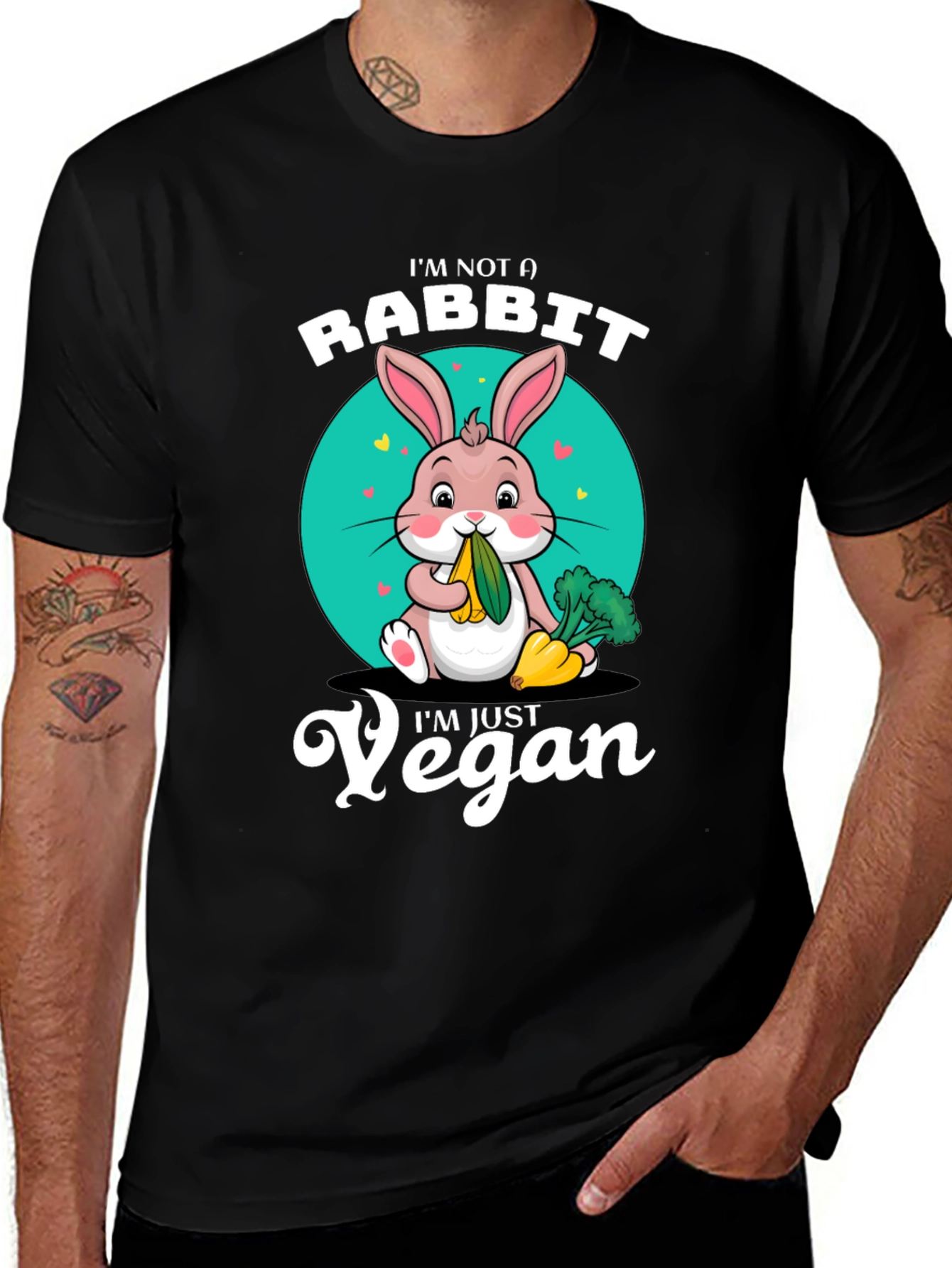 Black Vegan Rabbit T-Shirt: I'm Not a Rabbit, I'm Just Vegan! main image