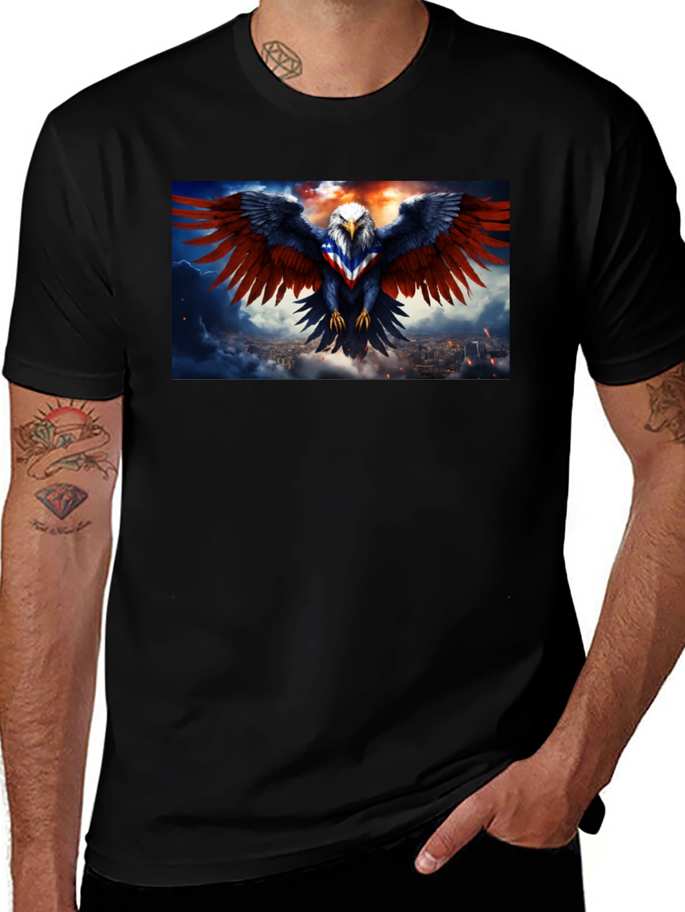 Black American Eagle Graphic T-Shirt - Patriotic Design main image
