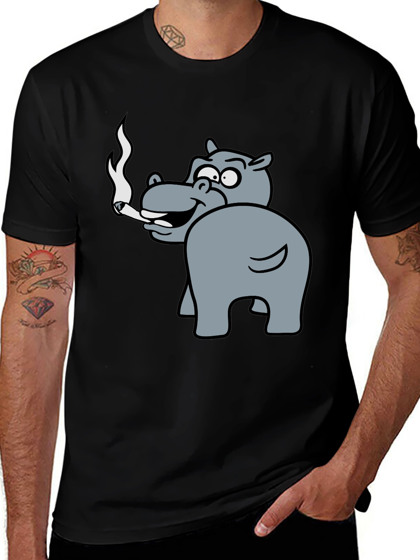 Variant 9 of Smoking Hippo Graphic Tee - Unisex Black T-Shirt