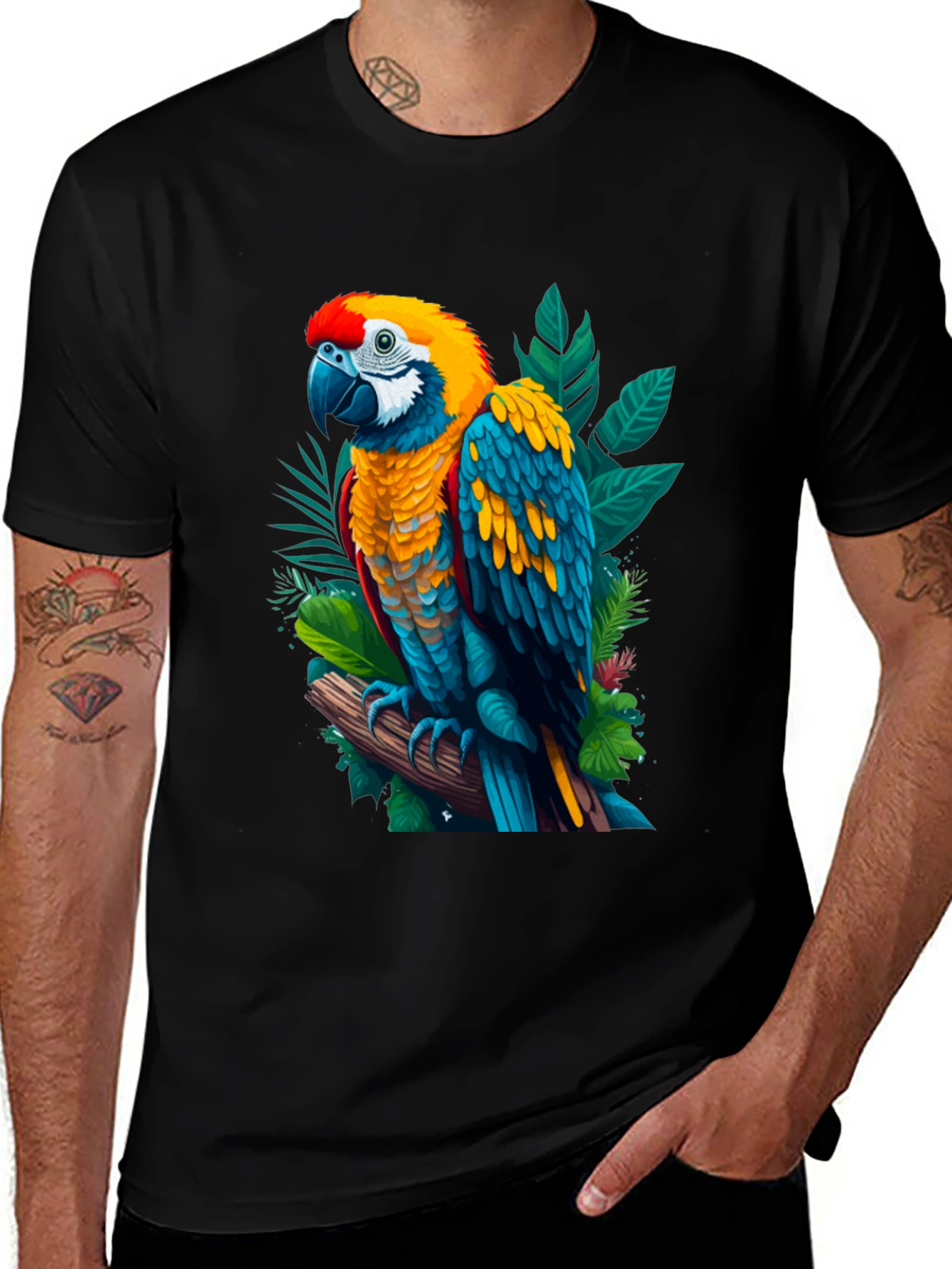 Vibrant Parrot Graphic Tee - Tropical Bird T-Shirt