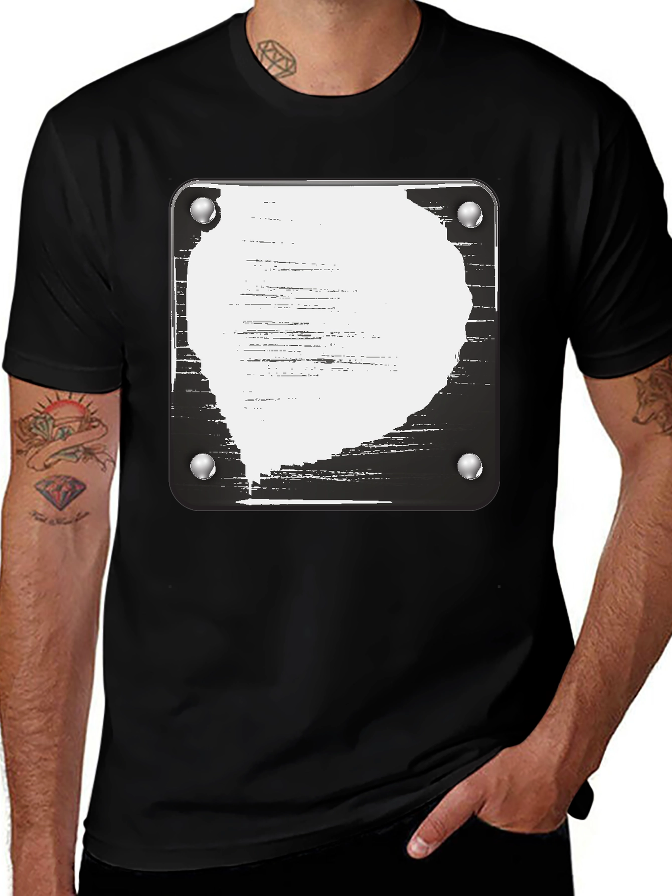 Variant 17 of Edgy Black T-Shirt with Grunge Metal Plate Graphic