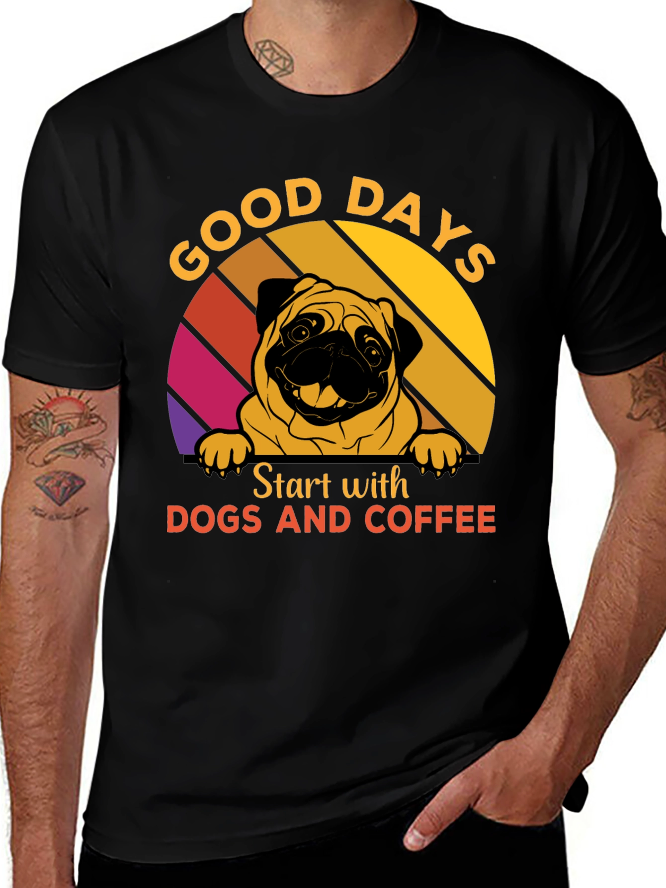 Black Good Days Dog and Coffee T-Shirt main image