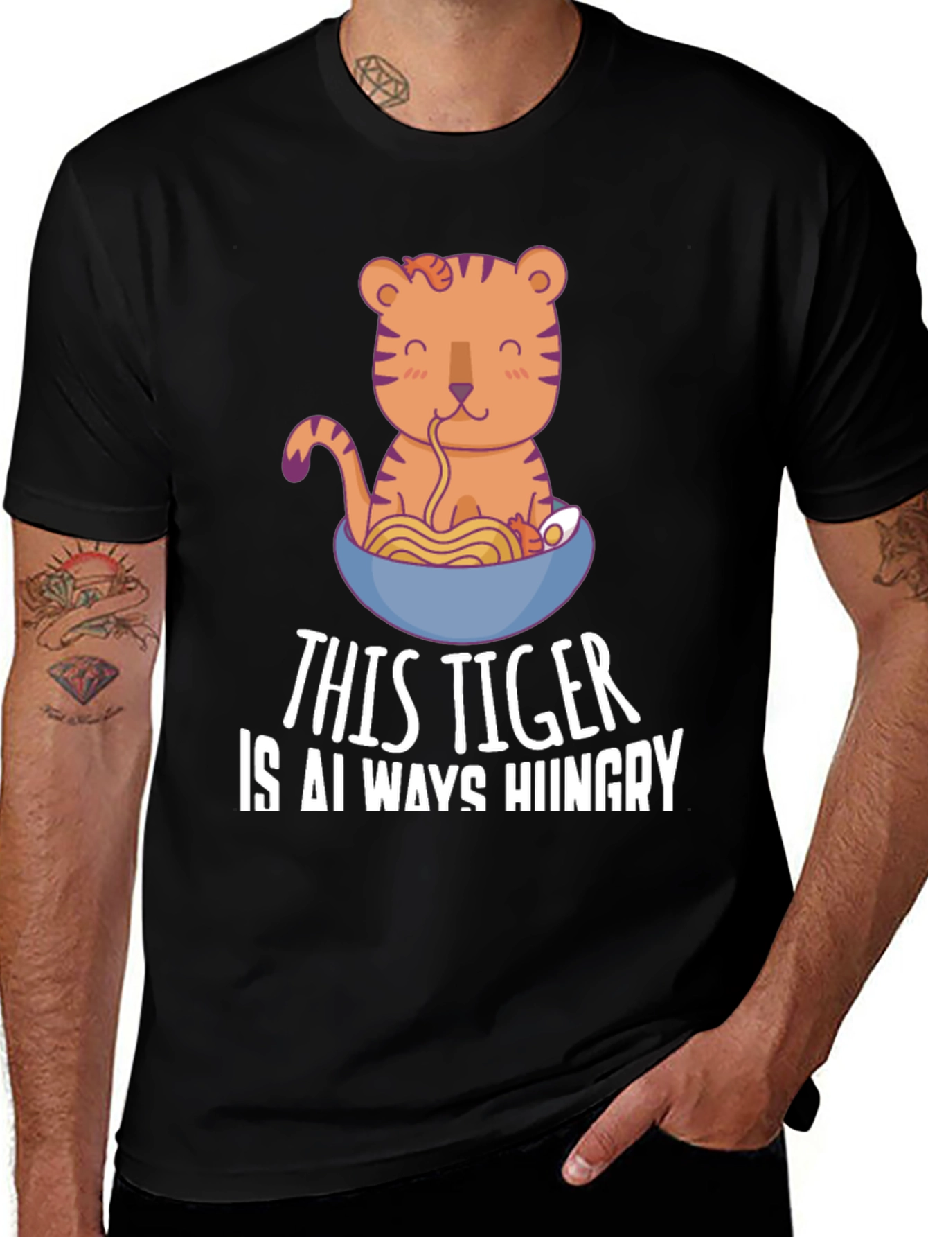 Variant 21 of Hungry Tiger Ramen T-Shirt - Cute Cartoon Tee