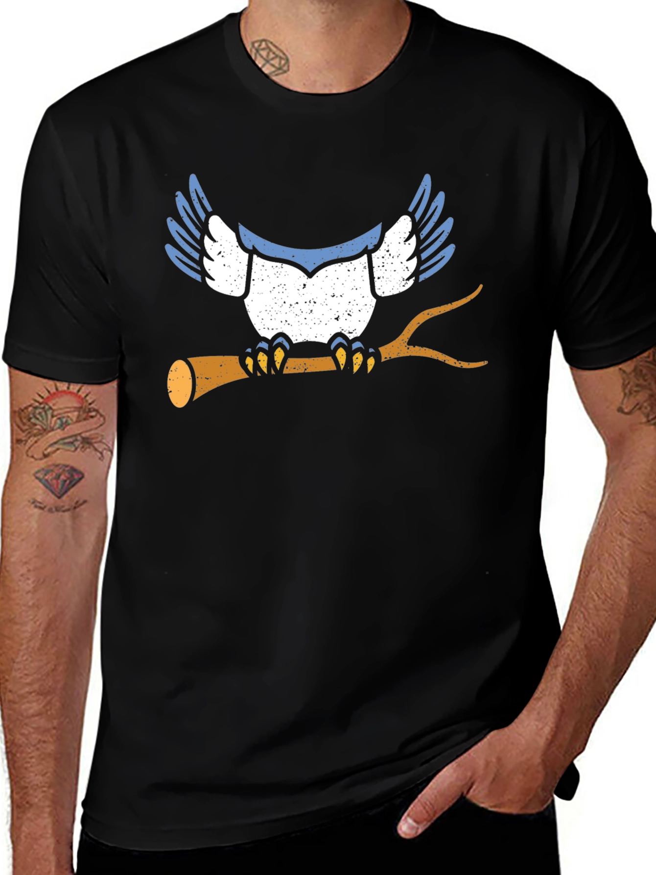 Variant 29 of Blue Jay Bird Graphic Print Black T-Shirt