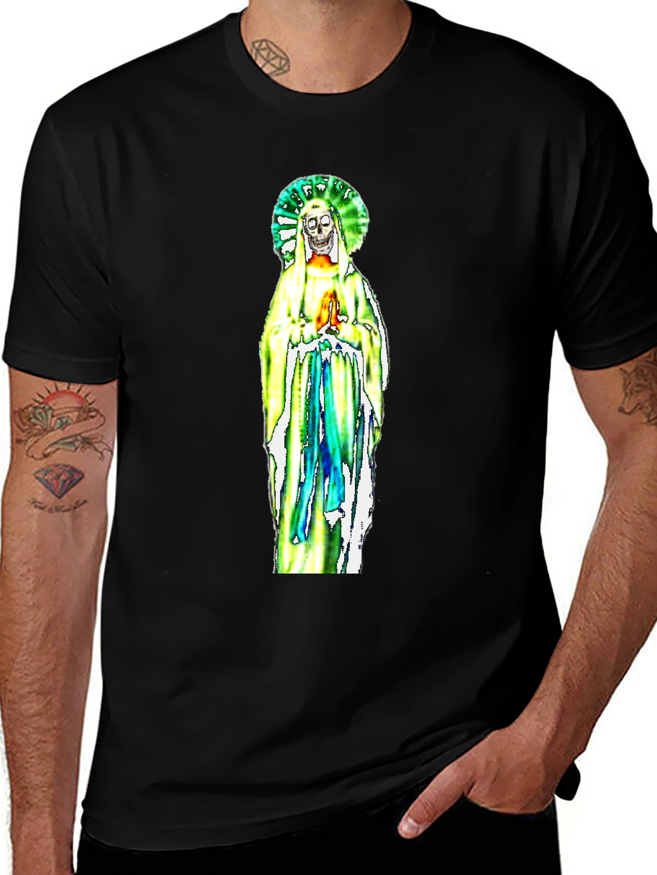 Variant 23 of Black T-Shirt with Religious Skeleton Graphic