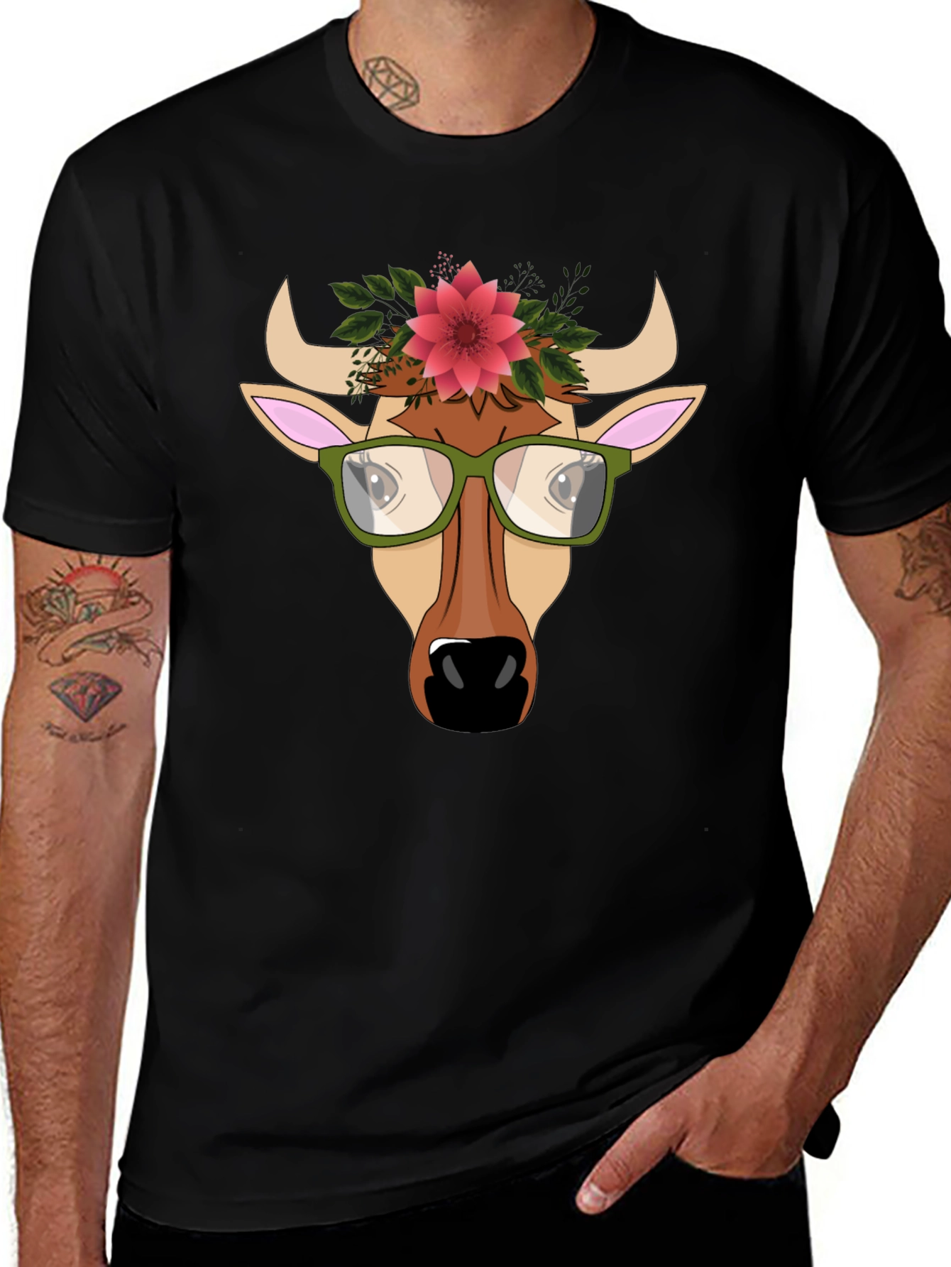 Variant 13 of Cow with Flower Crown Graphic Tee