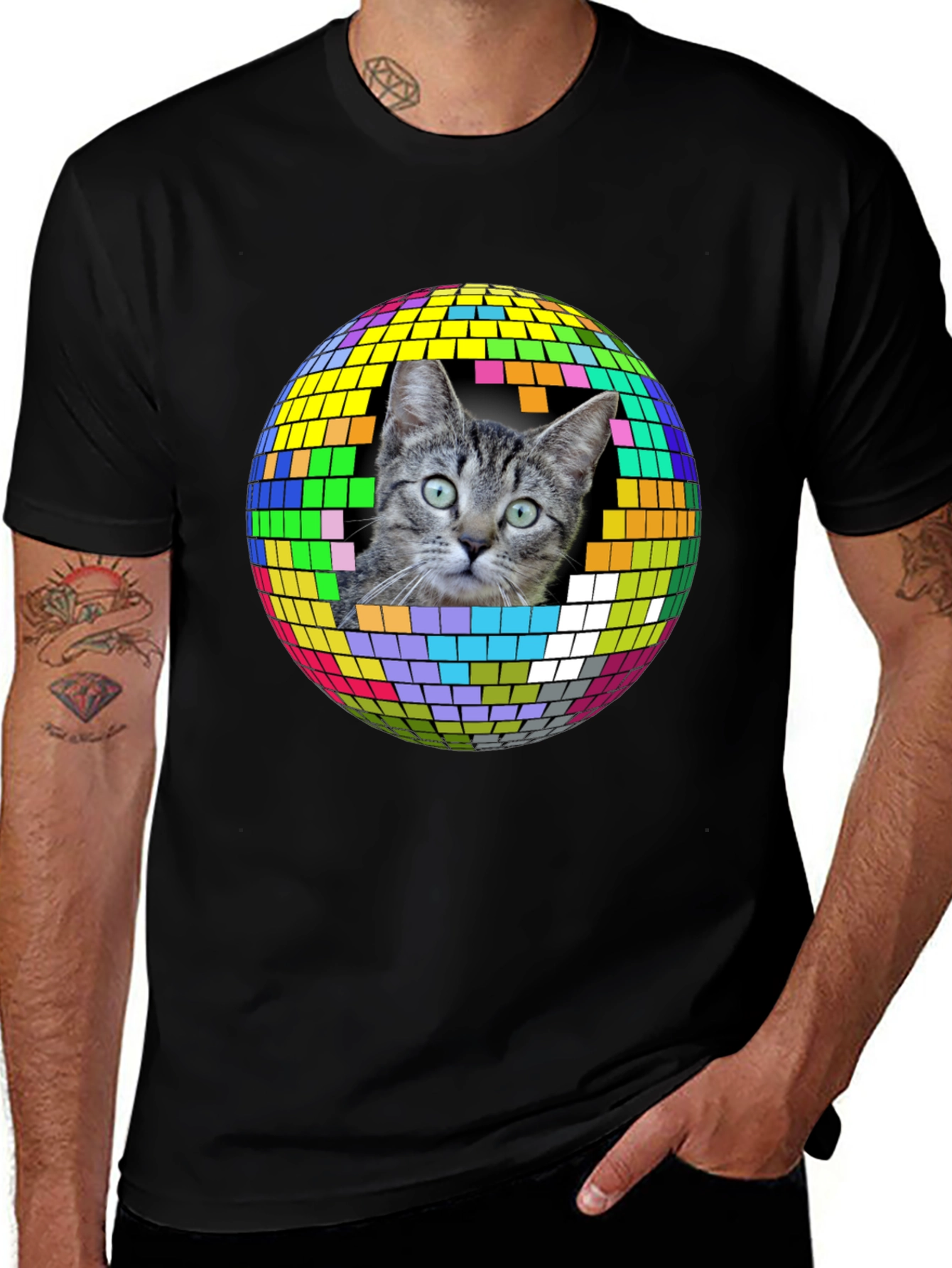 Variant 23 of Cat Disco Ball Graphic Tee - Funky Unisex T-Shirt