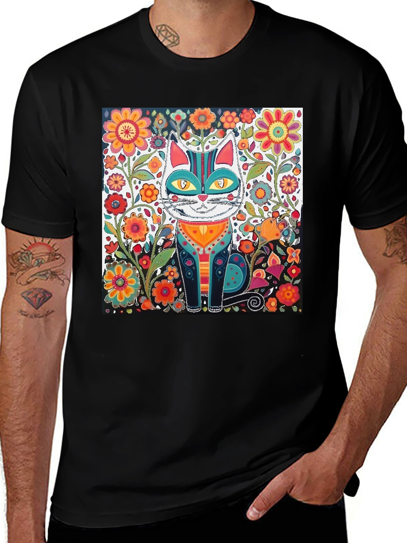 Variant 17 of Floral Cat Graphic Tee - Unique Design