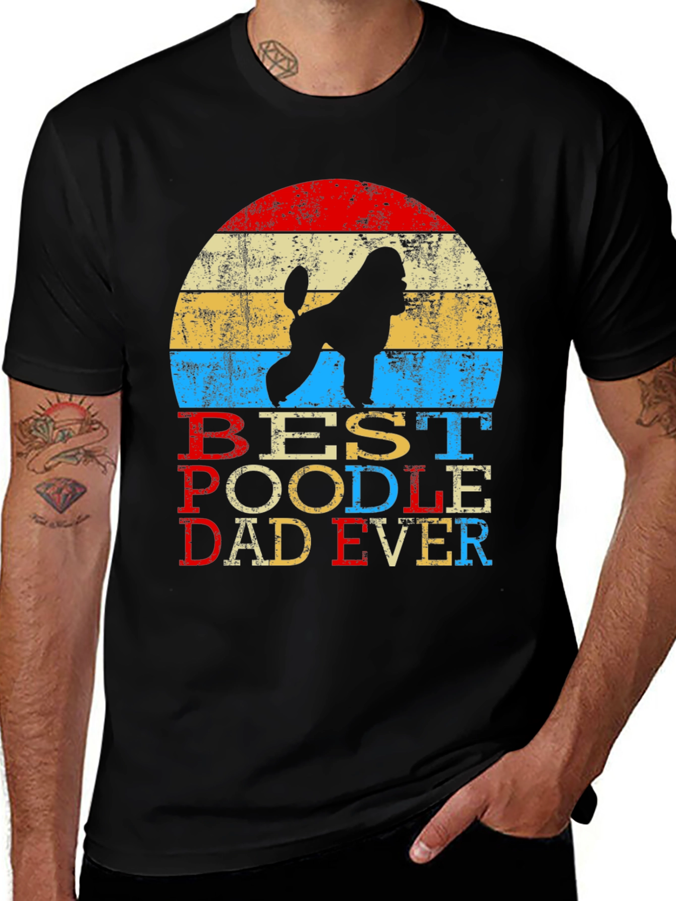 Best Poodle Dad Ever T-Shirt Vintage Sunset Style