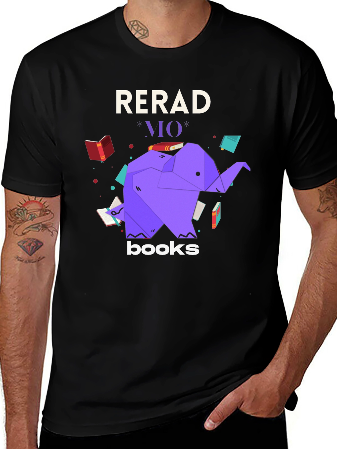 Variant 23 of Read Mo Books Black T-Shirt, Elephant Design