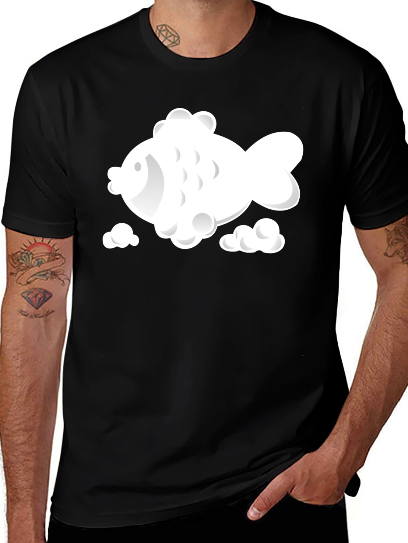 Variant 30 of Black T-Shirt with White Fish Graphic