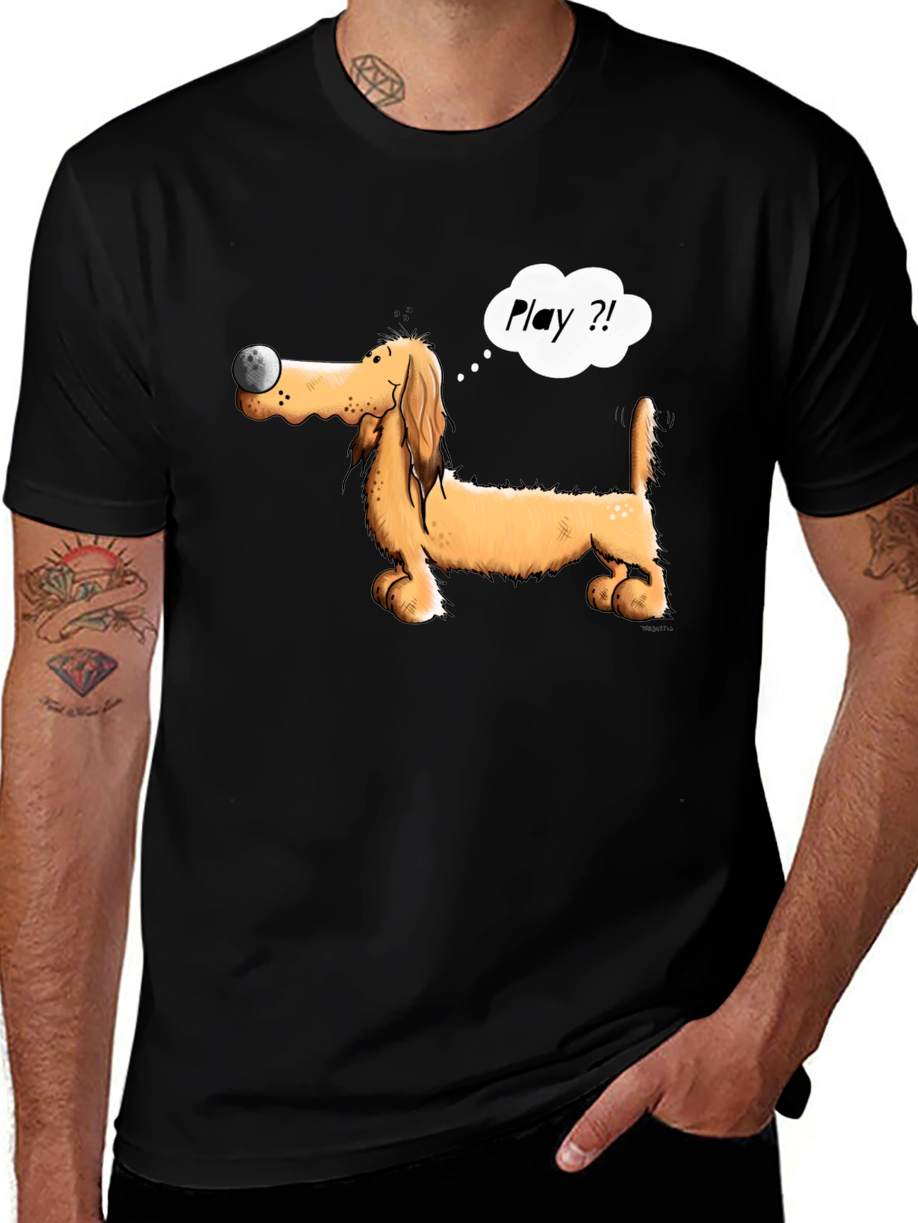 Variant 11 of Playful Dog T-Shirt - Cartoon Dachshund with Ball