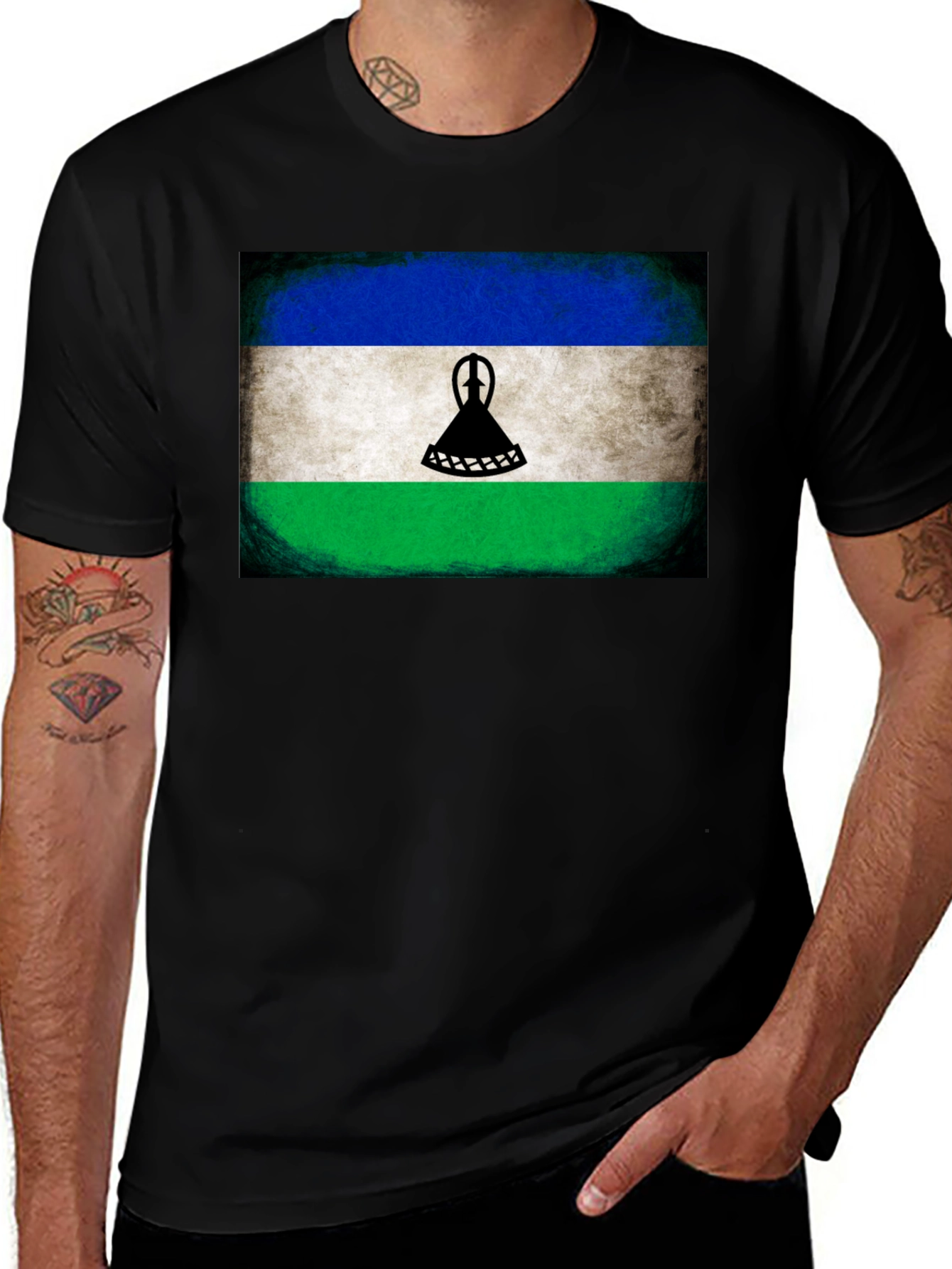 Lesotho Flag T-Shirt - Grunge Style