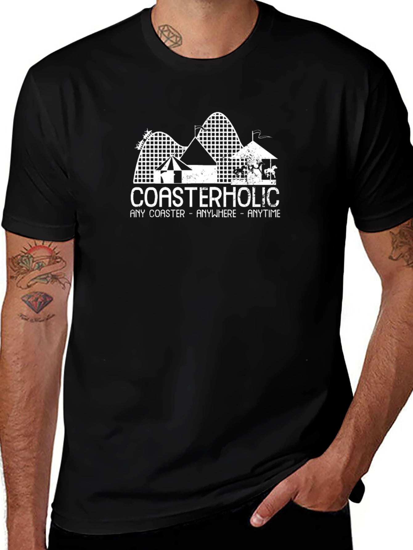 Variant 12 of Coasterholic Black T-Shirt - Roller Coaster Fan Tee