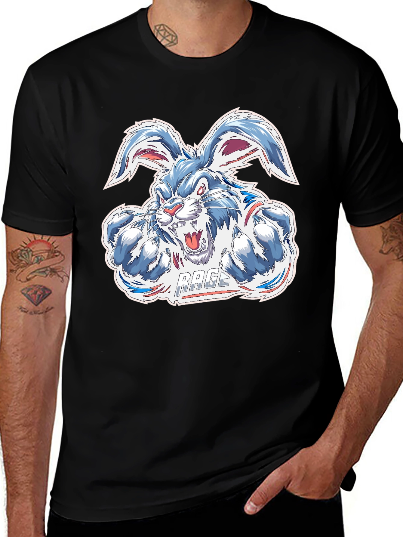 Variant 4 of Rage Rabbit Graphic Tee - Black Cotton Comfort
