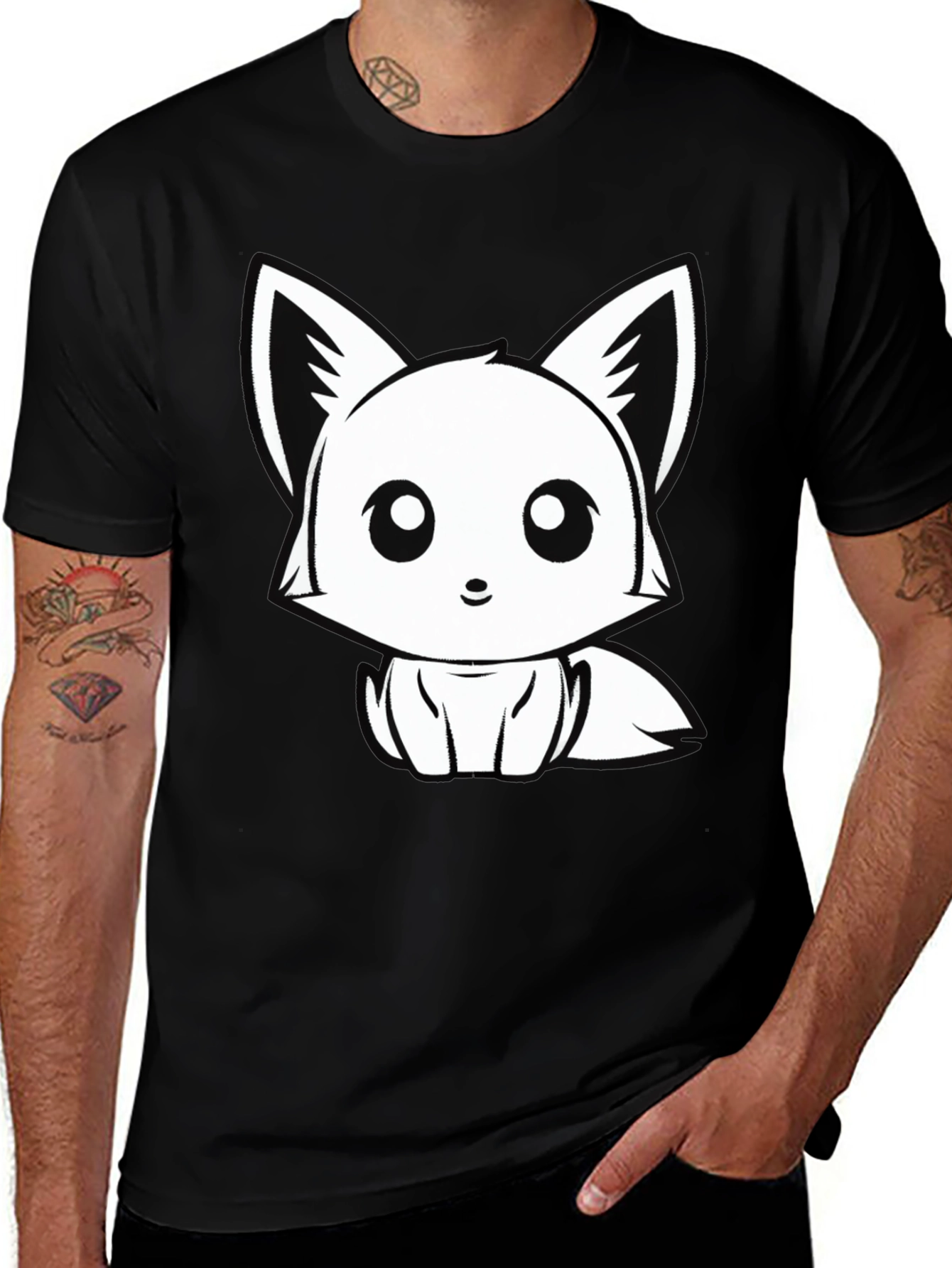 Variant 28 of Cute Cartoon Fox Black T-Shirt