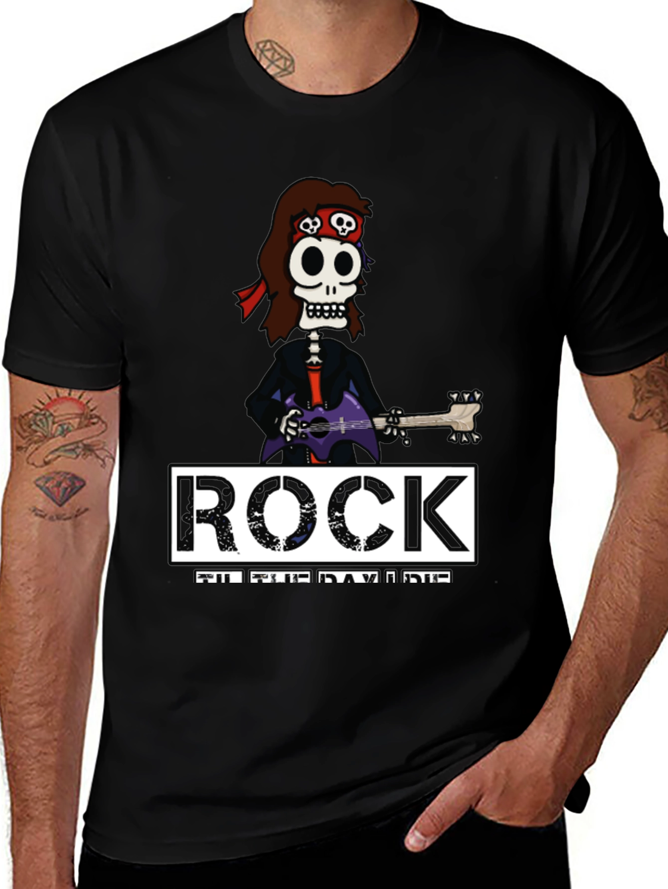 Variant 18 of Rock Til The Day I Die Skeleton Guitarist Black T-Shirt