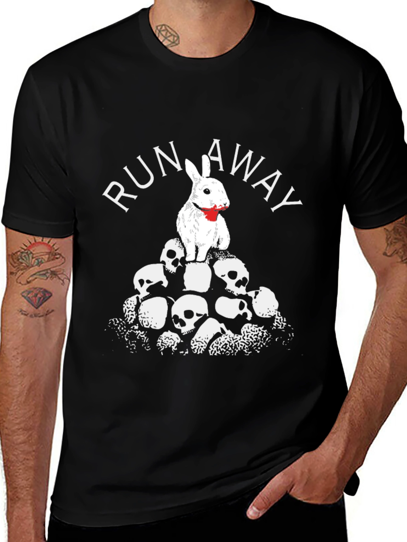 Variant 27 of Run Away Rabbit Skull Pile Graphic T-Shirt
