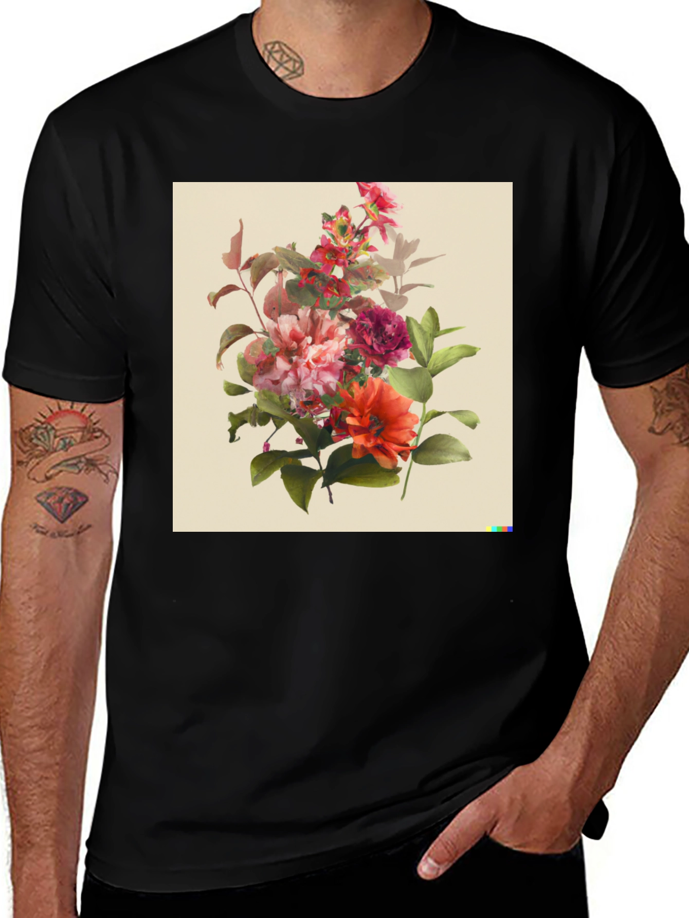 Variant 13 of Floral Bouquet Graphic Black T-Shirt