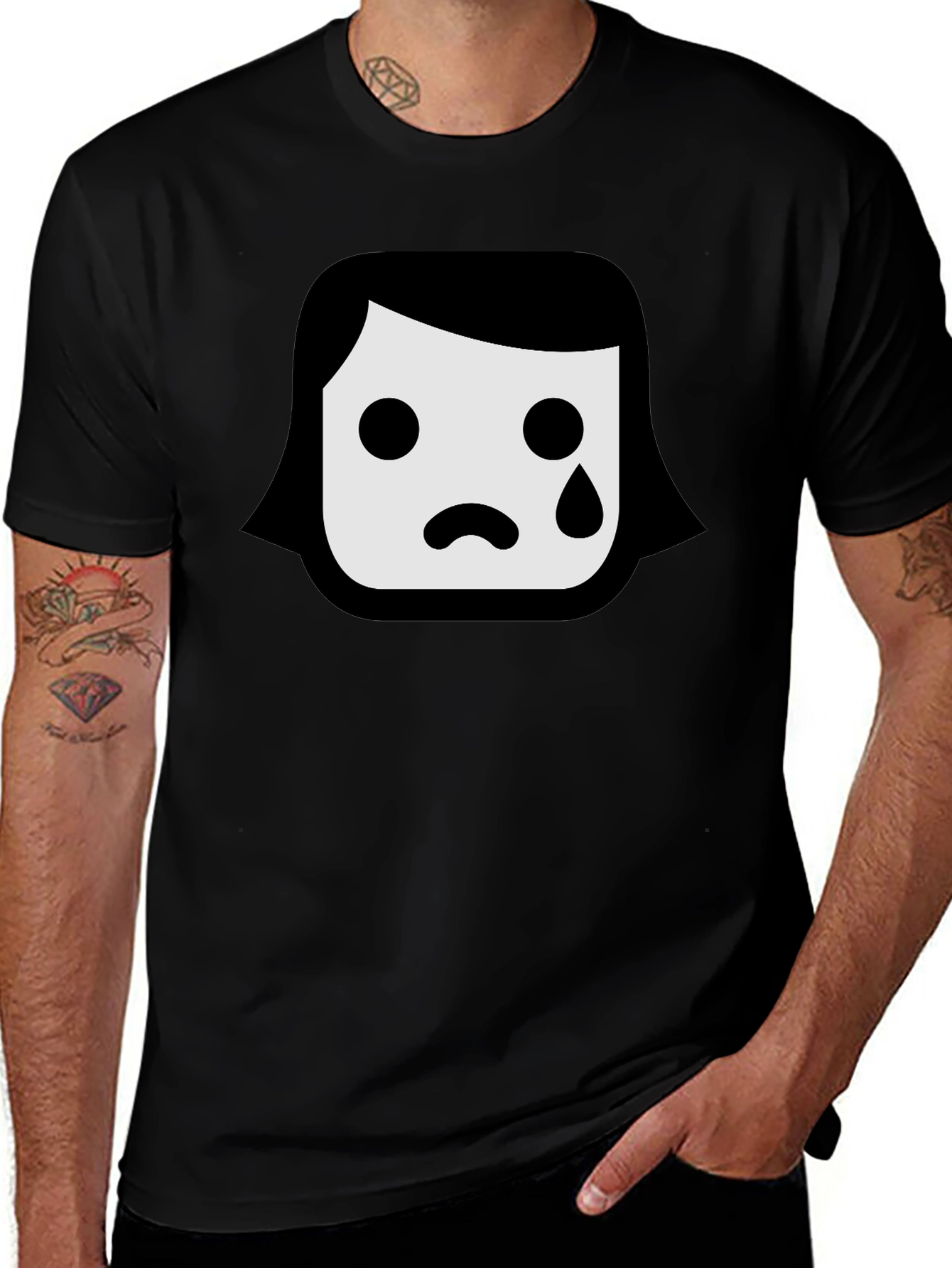Variant 30 of Sad Girl Emoji Graphic Black T-Shirt