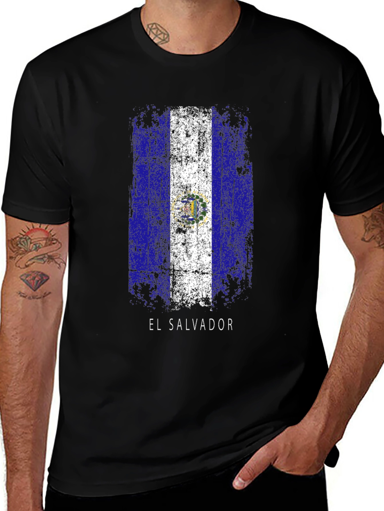 Variant 5 of El Salvador Flag T-Shirt - Distressed Design