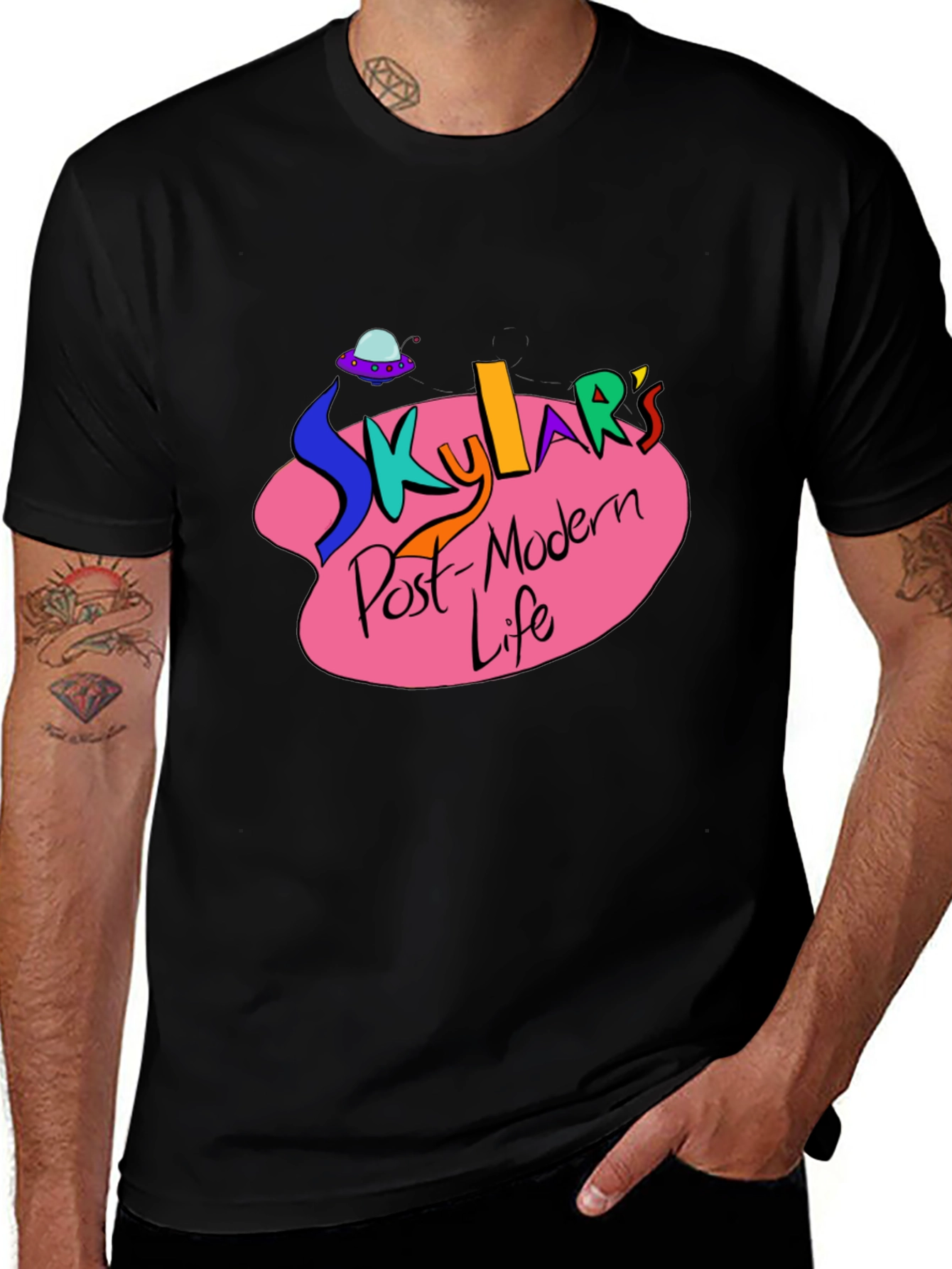 Variant 21 of Skylar's Post-Modern Life Black Graphic T-Shirt