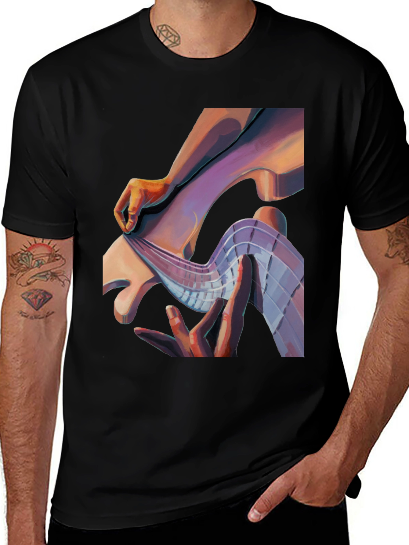 Variant 20 of Abstract Hand Graphic Print Black T-Shirt