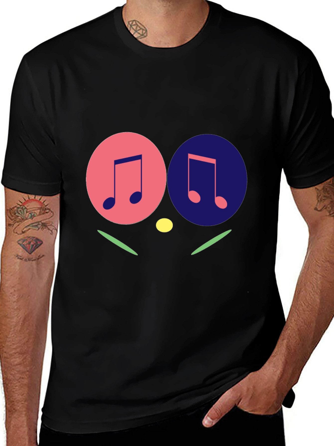 Musical Note Graphic Tee - Stylish Men's Black T-Shirt