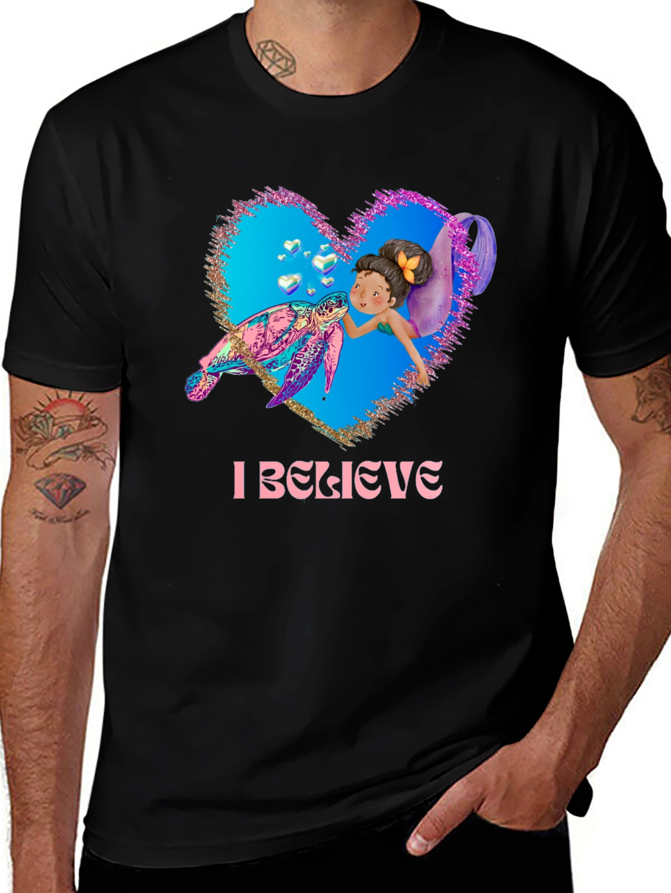 Variant 24 of I Believe Mermaid and Turtle Graphic Tee
