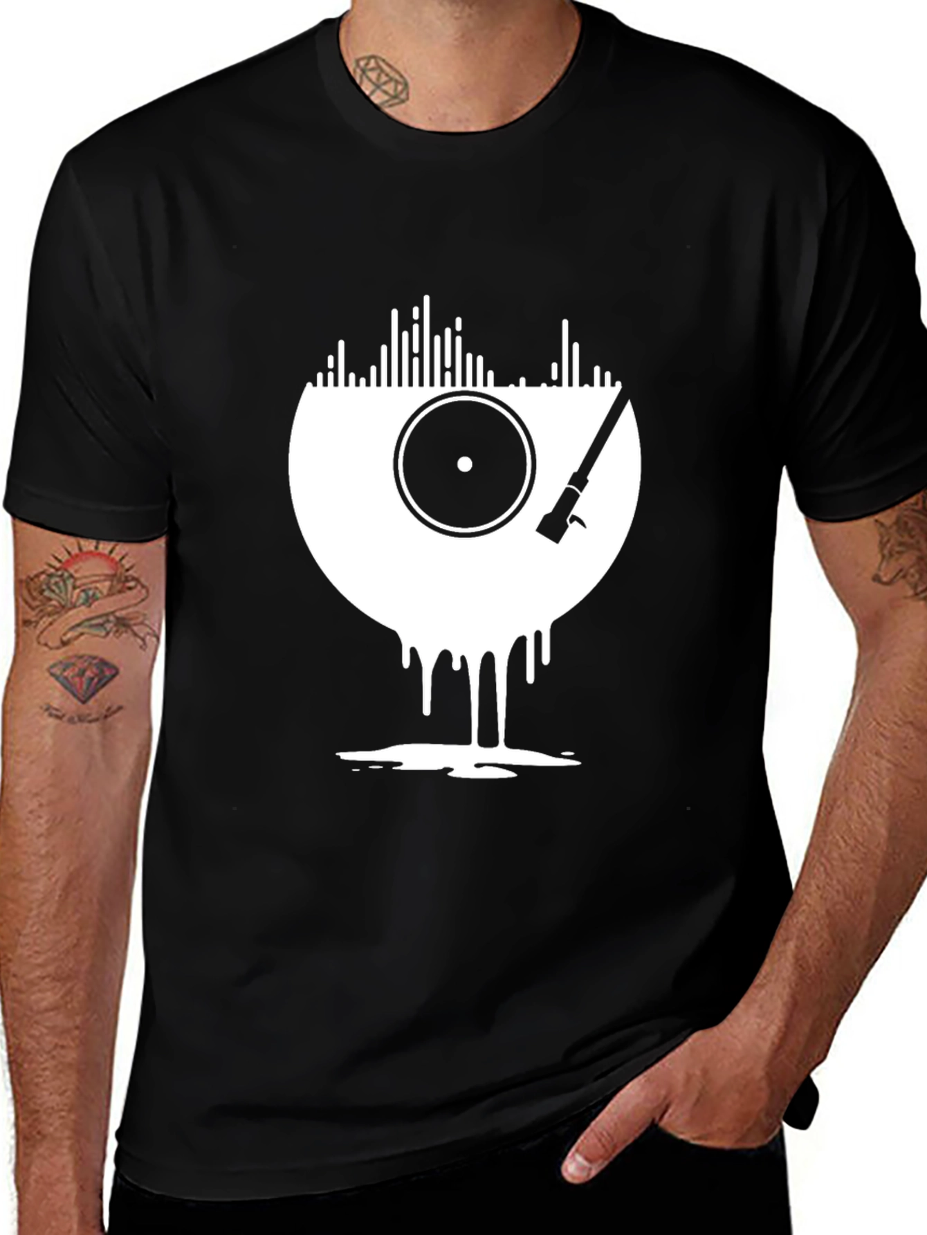 Variant 16 of Melting Vinyl Record Graphic T-Shirt - Black