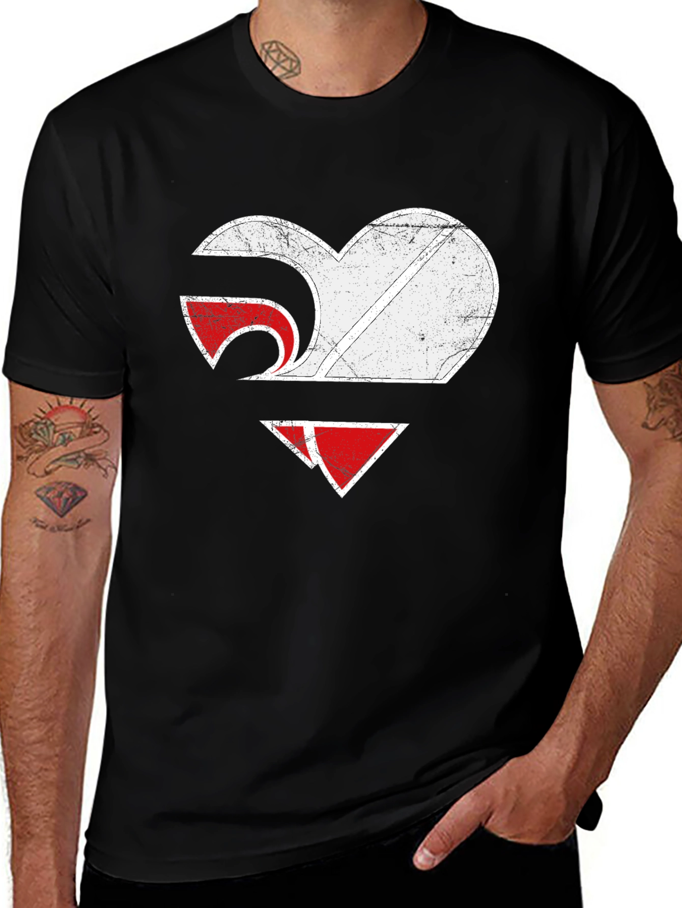 Heart Graphic Tee - Distressed Style - Black