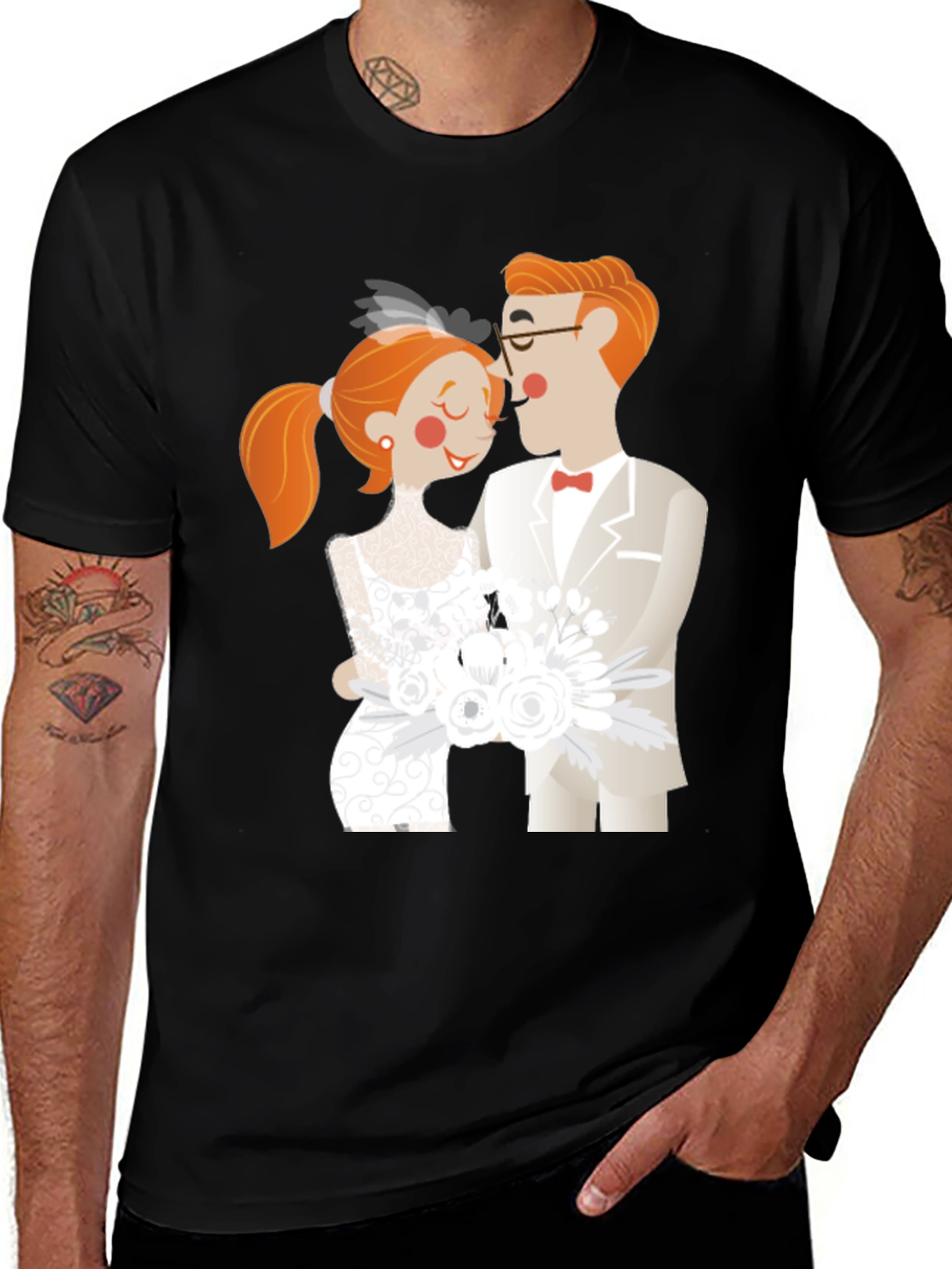 Variant 11 of Cartoon Wedding Couple Black T-Shirt