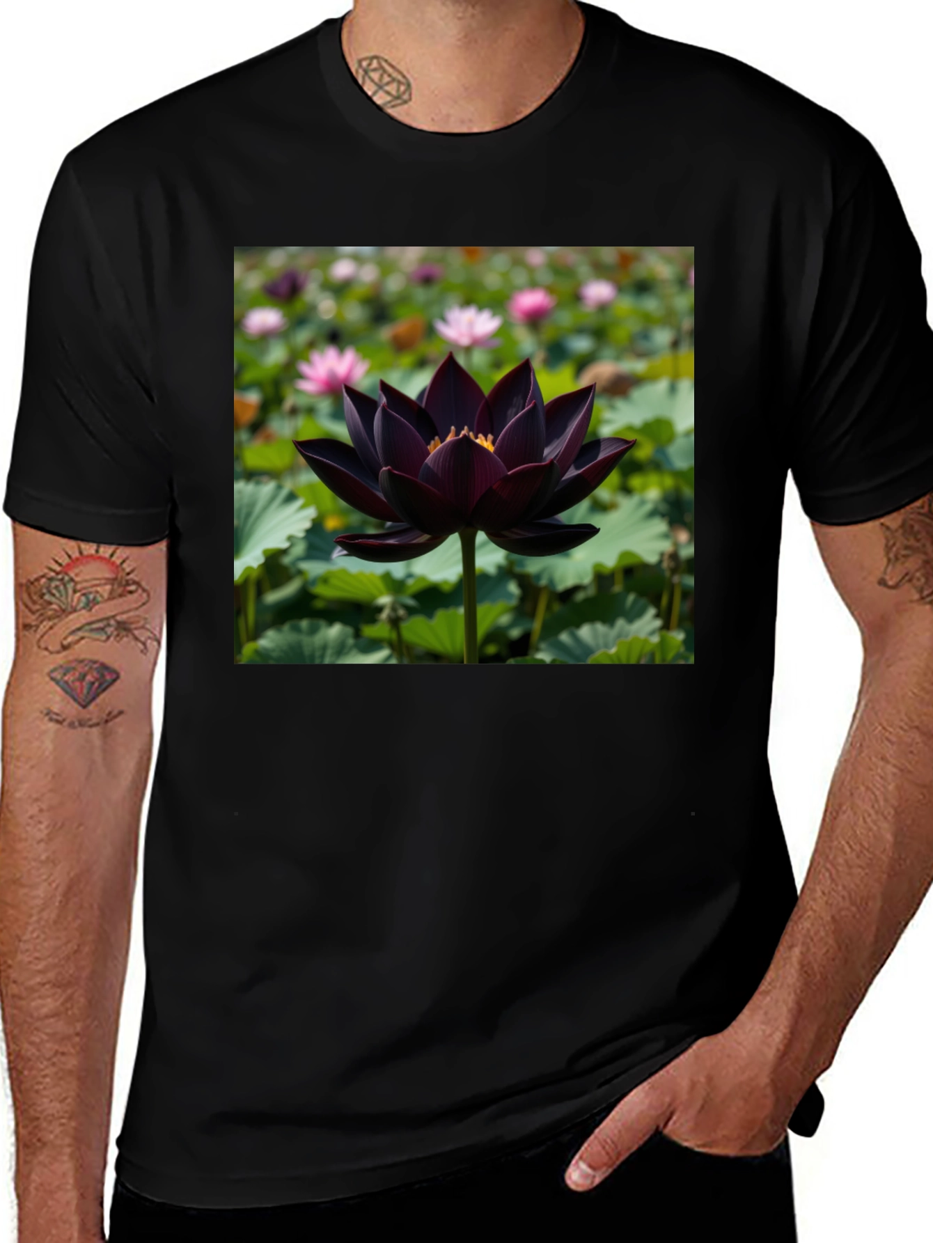 Variant 19 of Black Lotus Graphic Tee - Nature Inspired Design