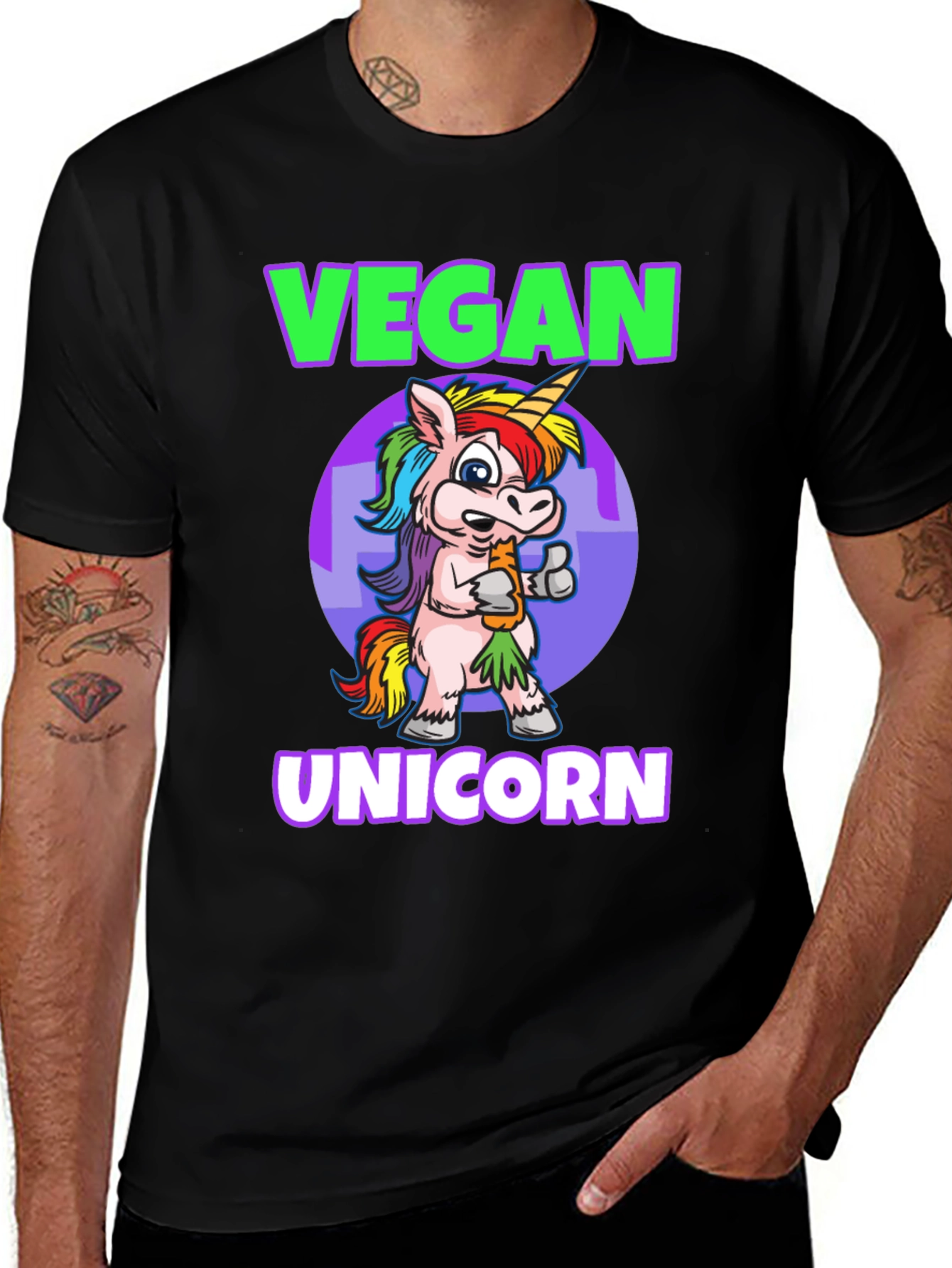 Variant 14 of Vegan Unicorn Graphic T-Shirt - Men's Black Tee