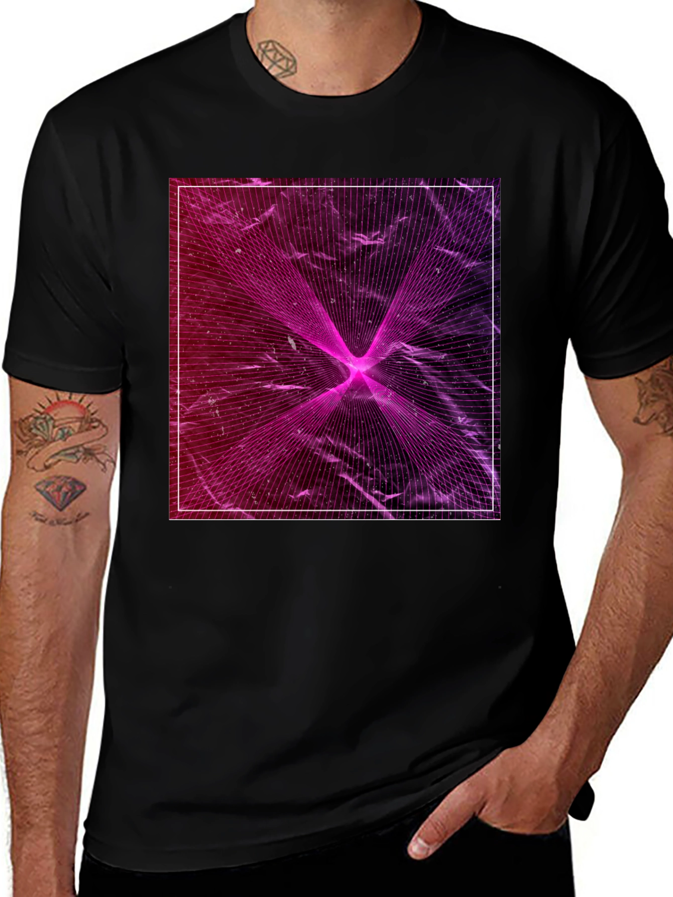 Variant 20 of Geometric Laser Print Black T-Shirt