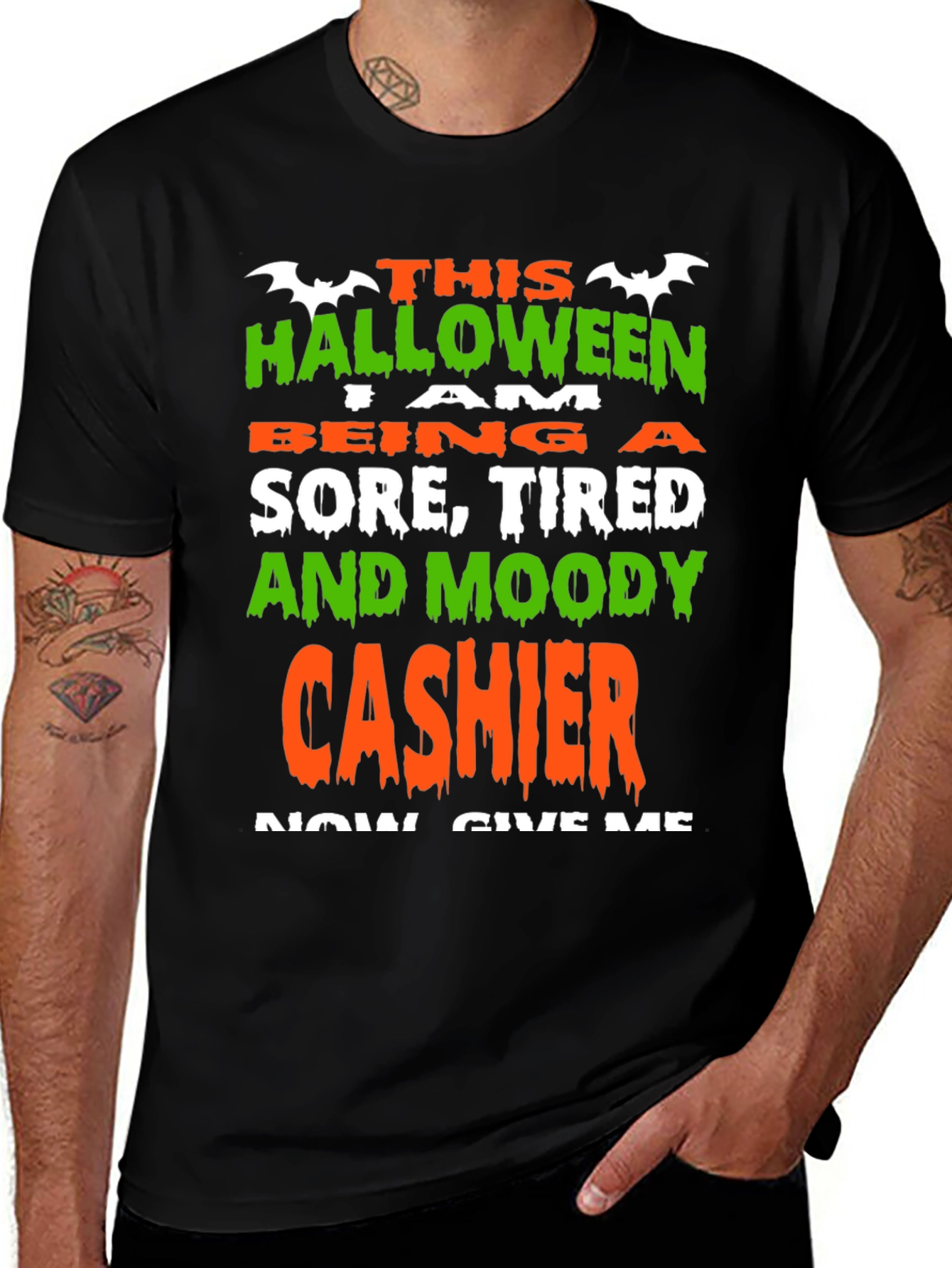 Variant 20 of Halloween Cashier Graphic Tee - Sore Tired & Moody