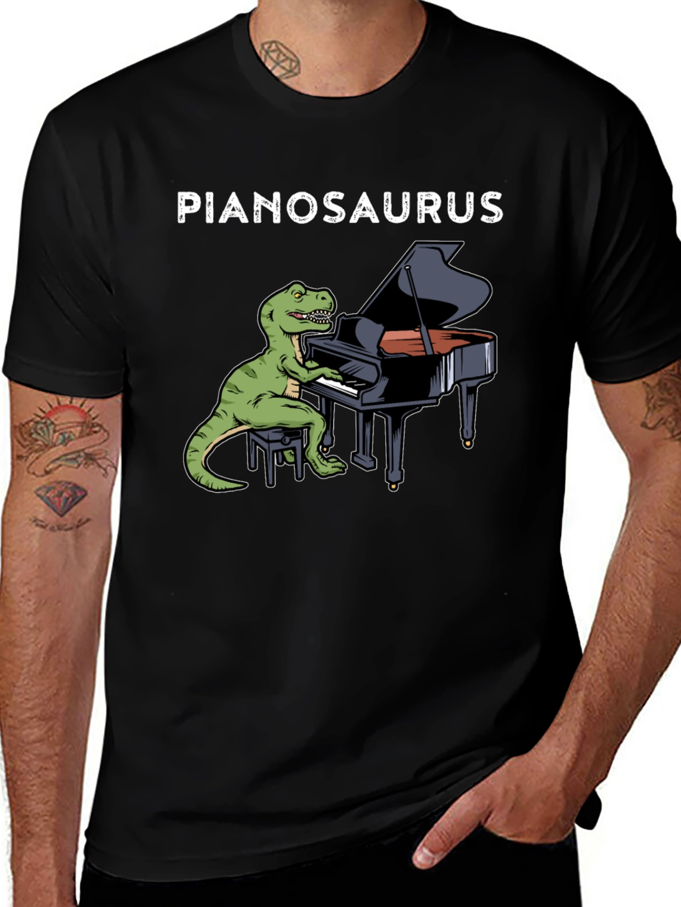 Pianosaurus T-Shirt - Dinosaur Playing Piano Tee