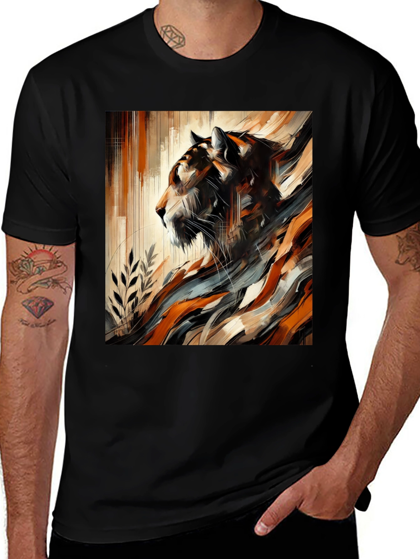 Variant 21 of Abstract Tiger Graphic Tee - Stylish Black Cotton T-Shirt
