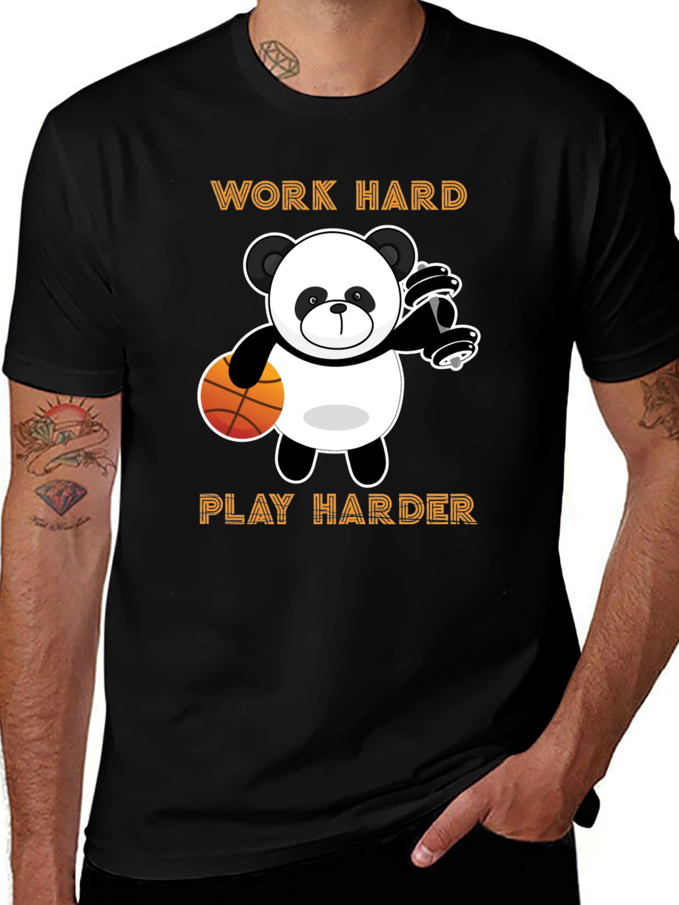 Variant 21 of Work Hard Play Harder Panda Graphic T-Shirt