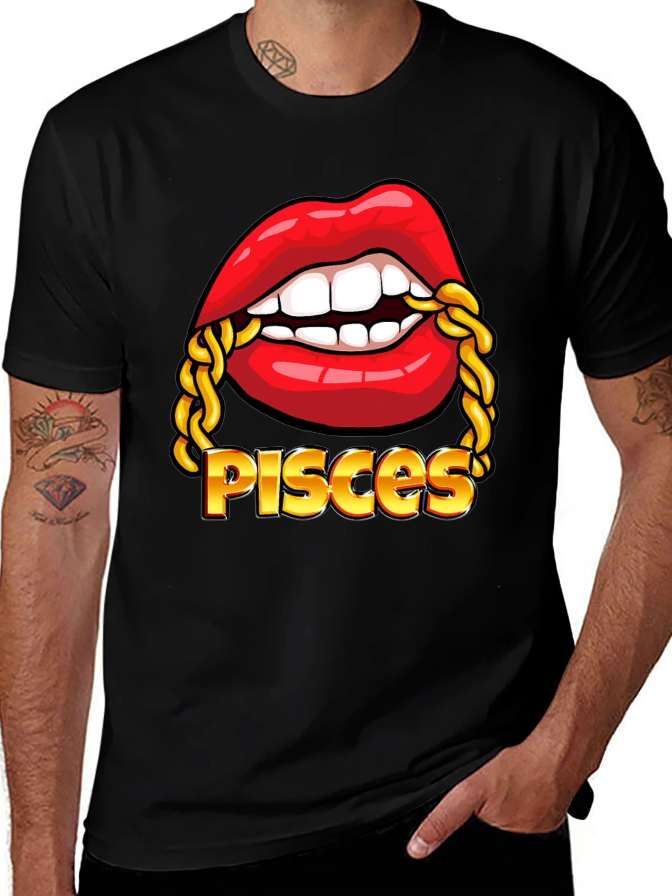 Variant 12 of Pisces Zodiac Lips Chain Graphic Tee