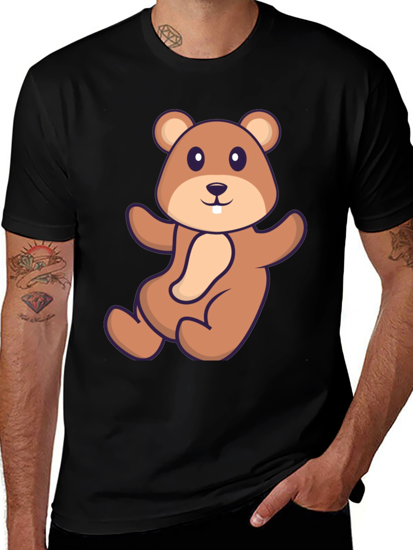 Variant 12 of Cute Beaver Cartoon Graphic Tee - Black