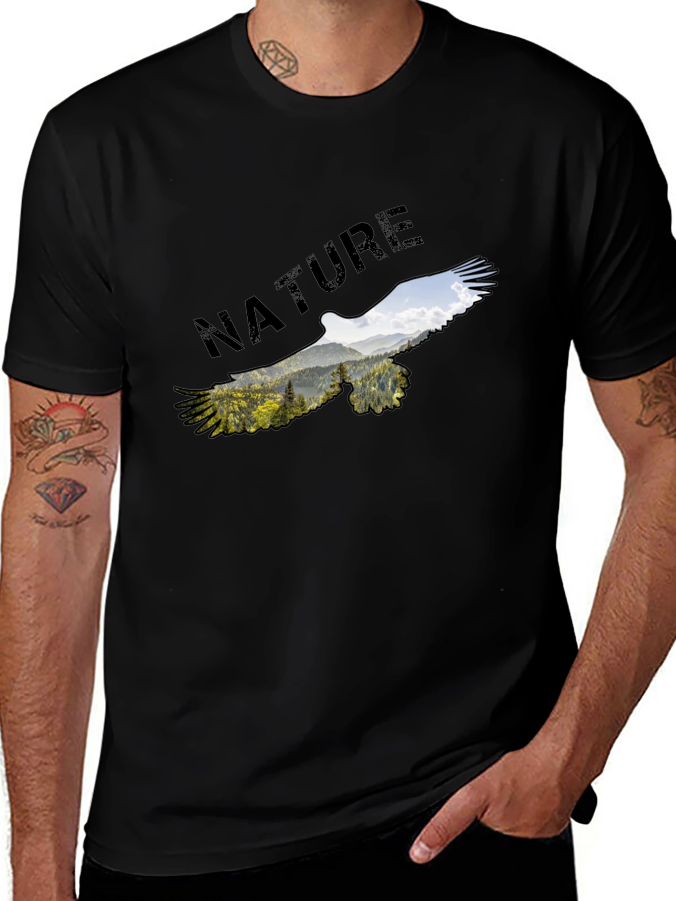 Black Nature Eagle Graphic Black T-Shirt main image