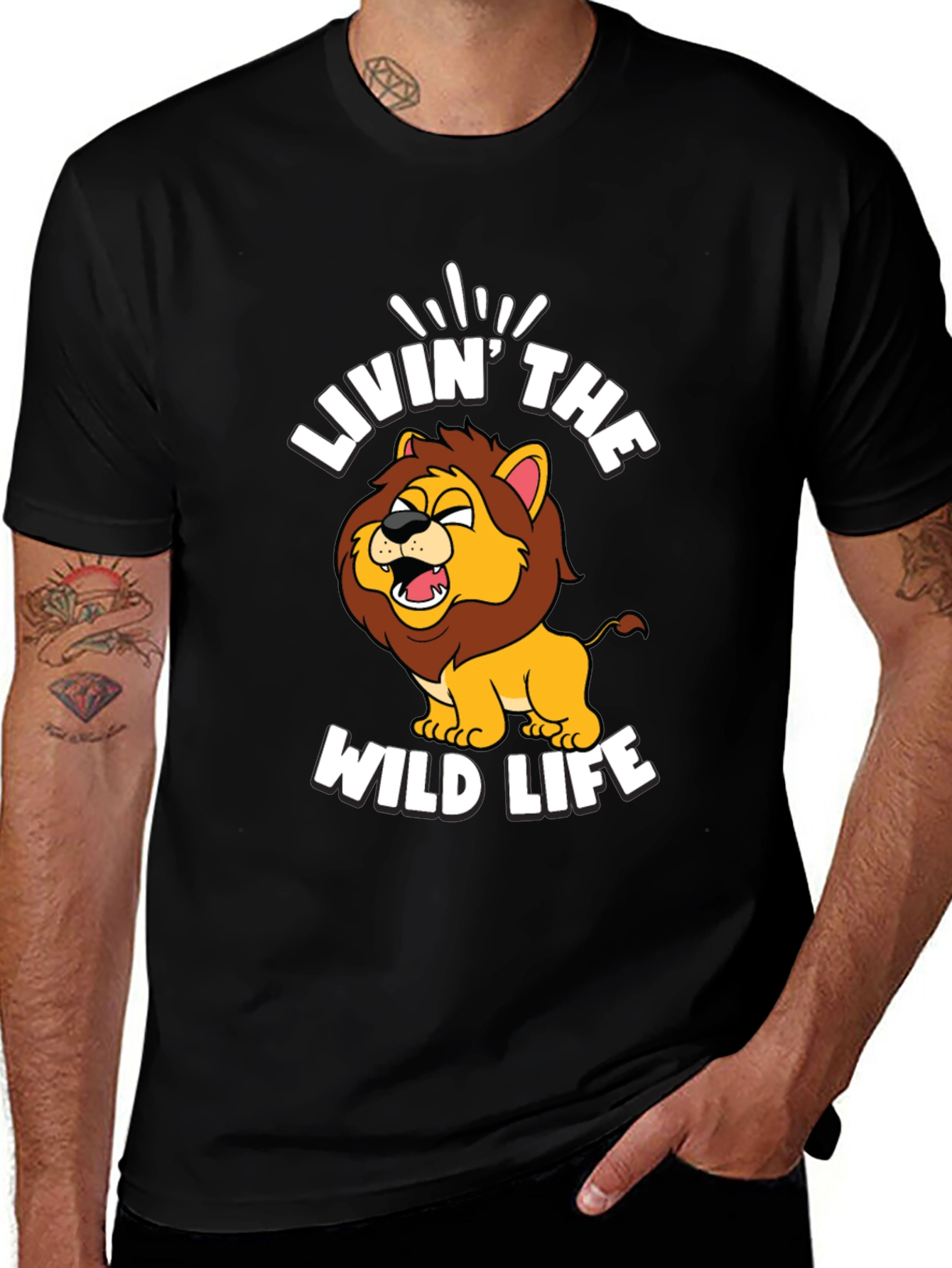Variant 26 of Livin' the Wild Life Lion Graphic Tee - Black